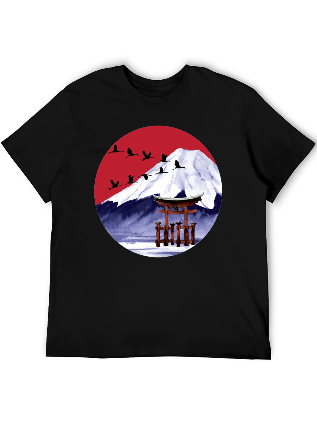 Black Japanese Mountain Scene Graphic Tee view 5