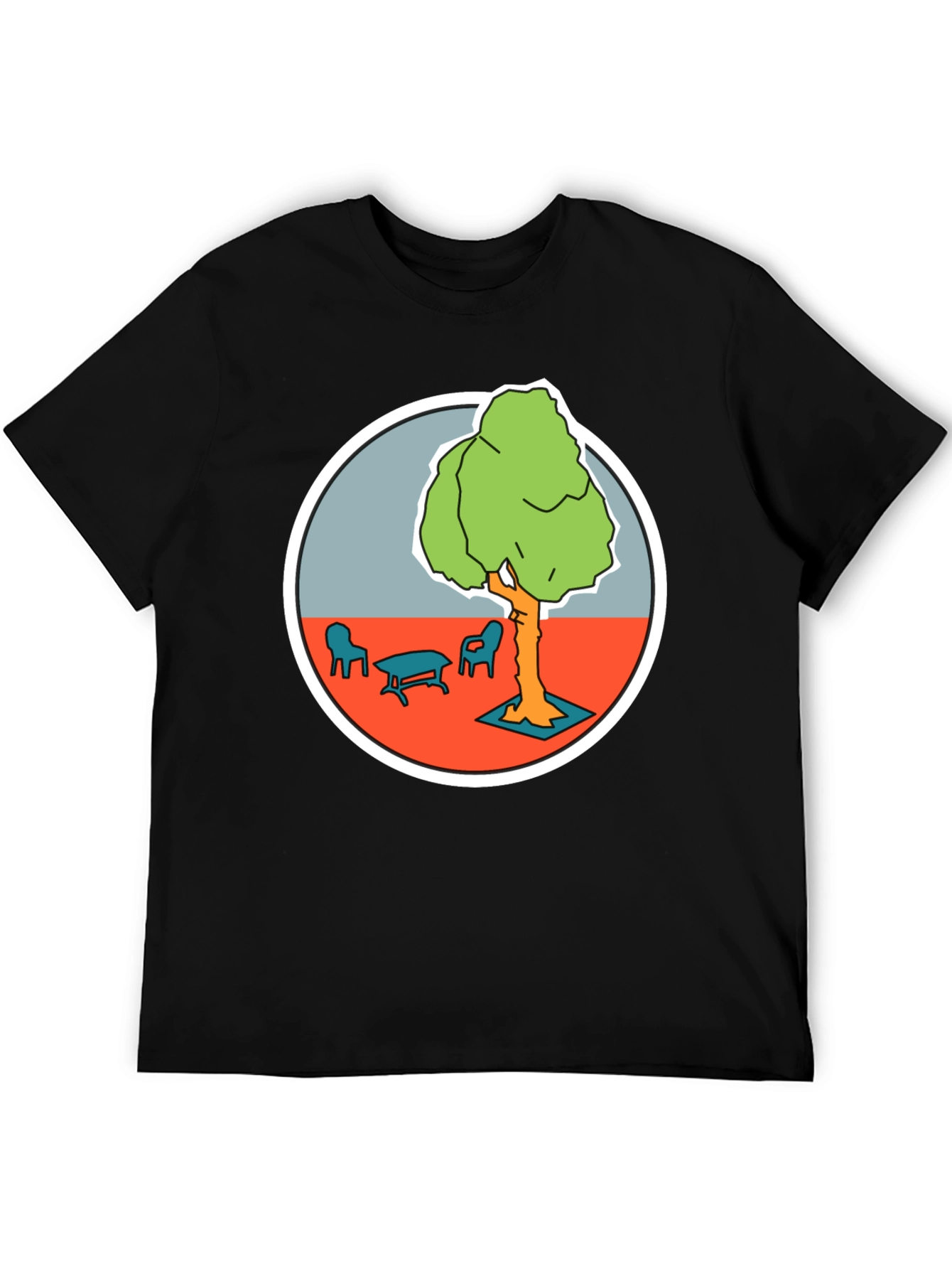 Black Black T-Shirt with Cartoon Tree Print view 5