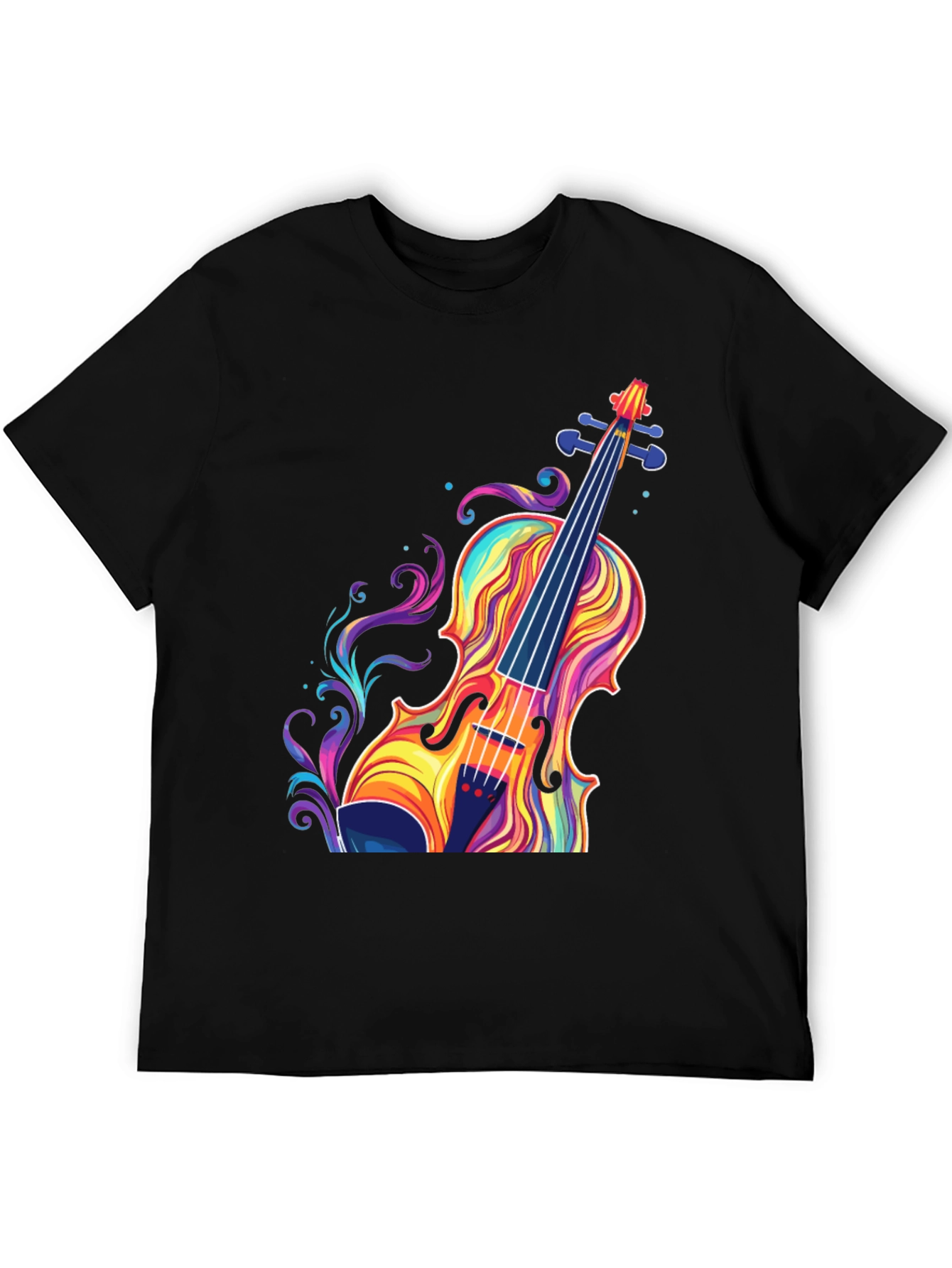 Black Colorful Violin Graphic T-Shirt - Music Lover Tee view 5