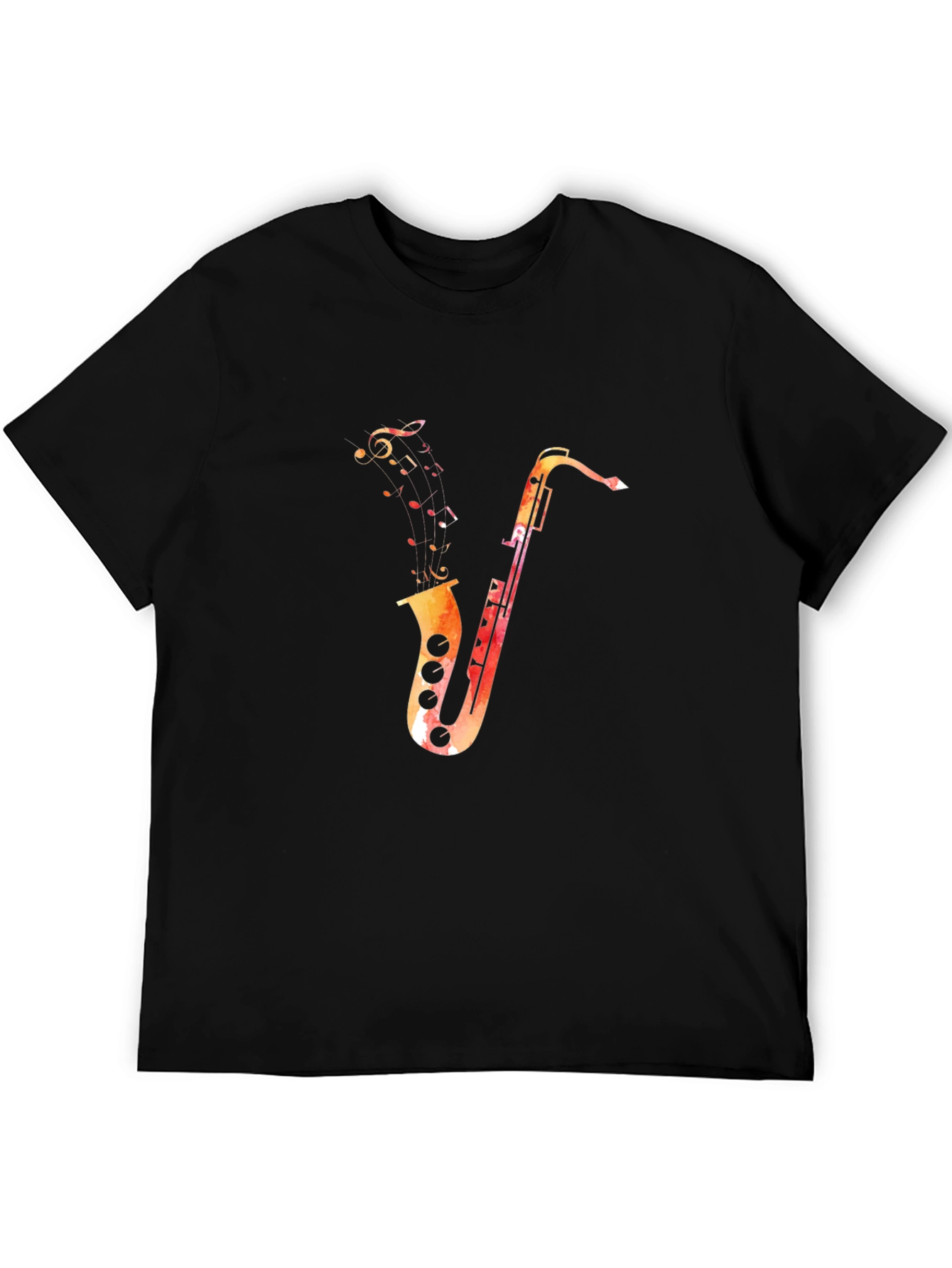 Black Saxophone Music Notes Graphic Black T-Shirt view 5