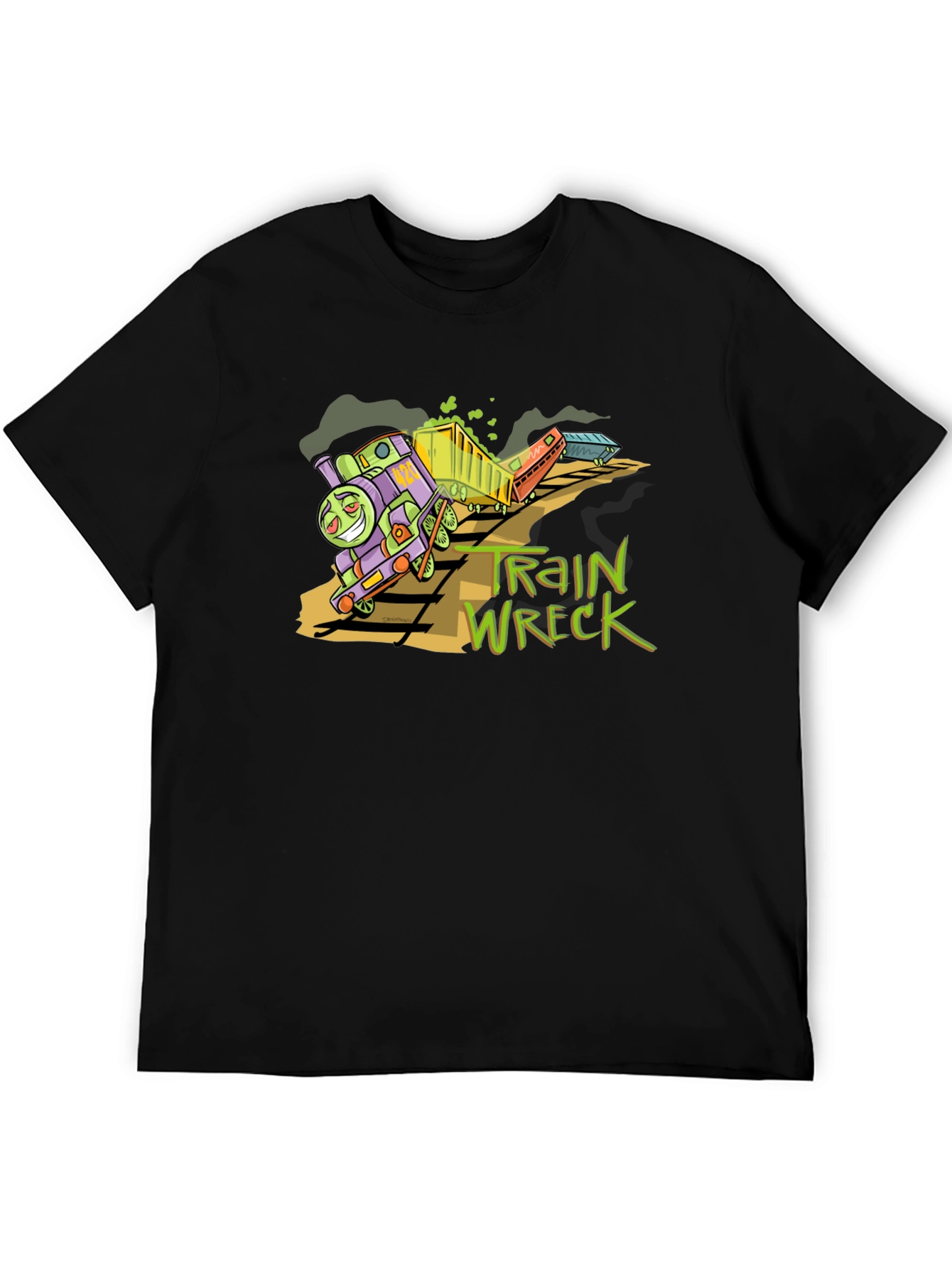 Black Train Wreck Graphic Tee -  Black Cotton Shirt view 5