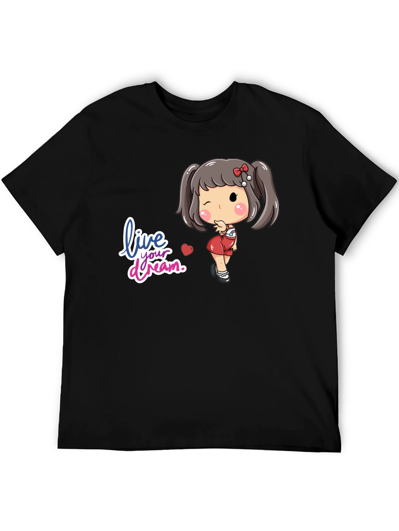 Black Live Your Dream Black Graphic Tee - Cute Girl Design view 5