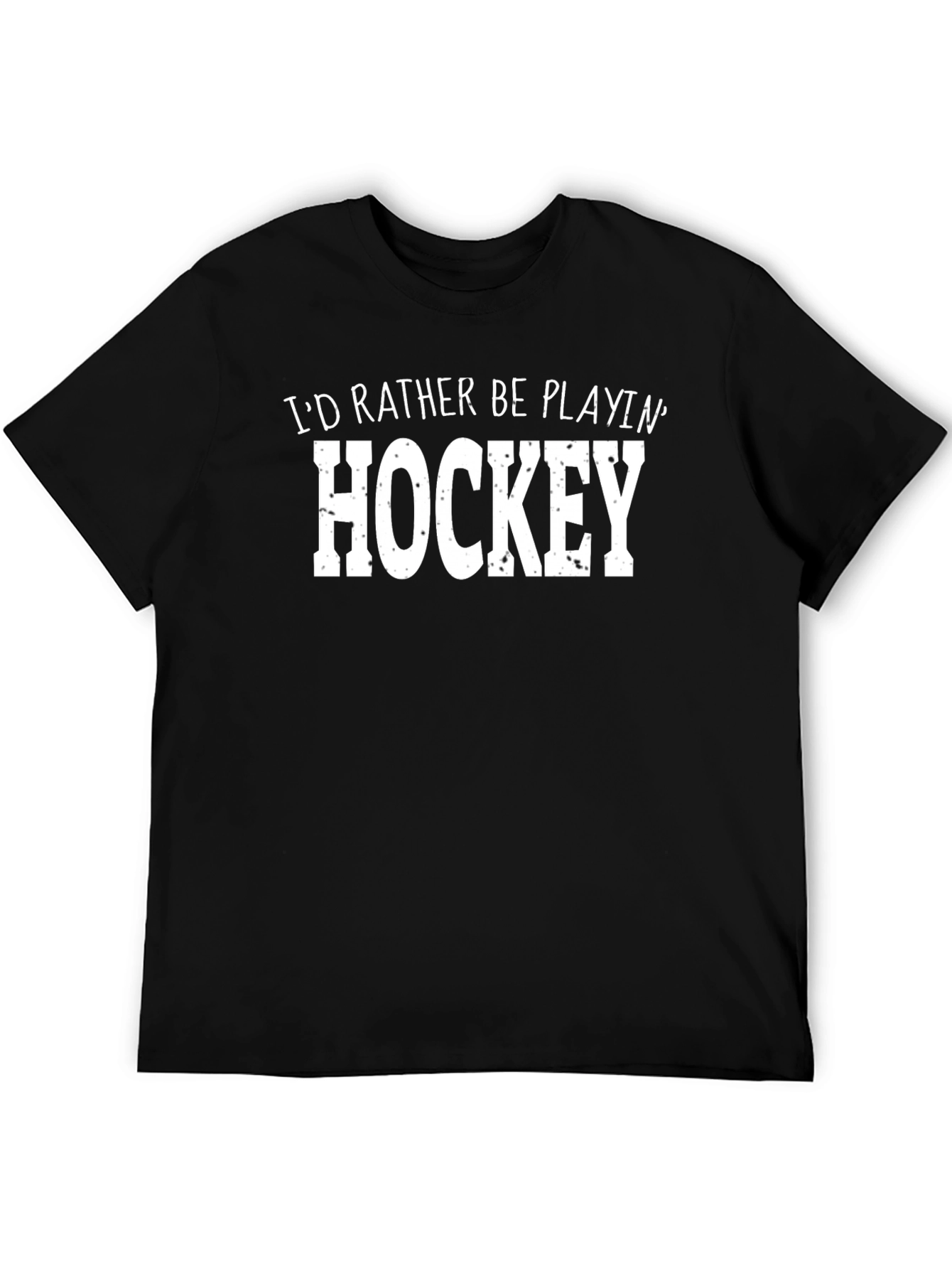 Black I'd Rather Be Playing Hockey Black T-Shirt view 5