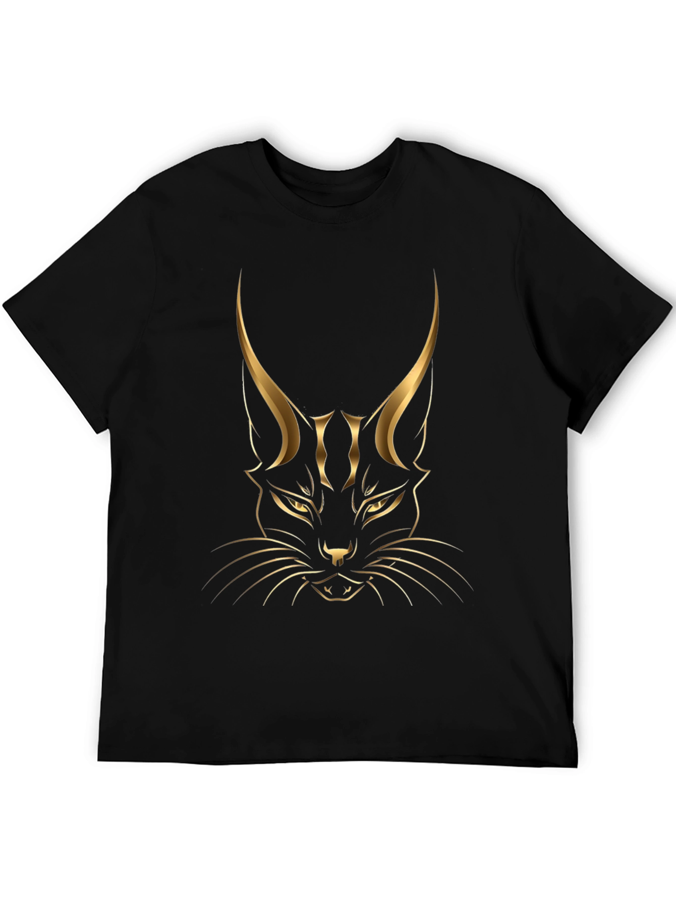 Black Black T-shirt with Golden Cat Graphic view 5