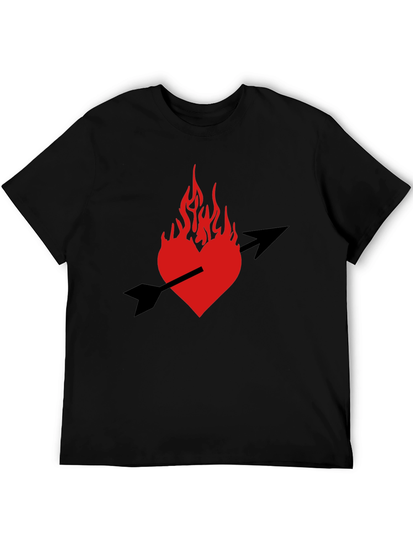 Black Burning Heart Arrow Graphic Black T-Shirt view 5
