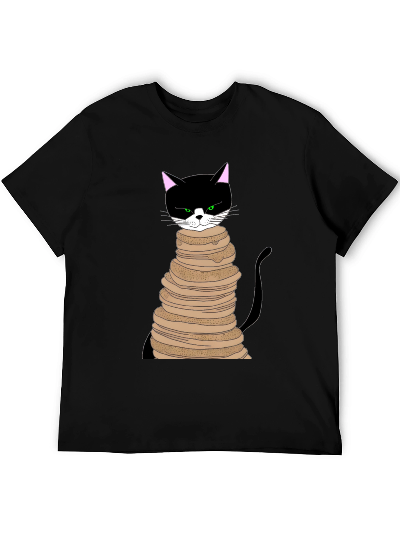 Black Cat Pancake Stack T-Shirt - Funny & Unique Design view 5