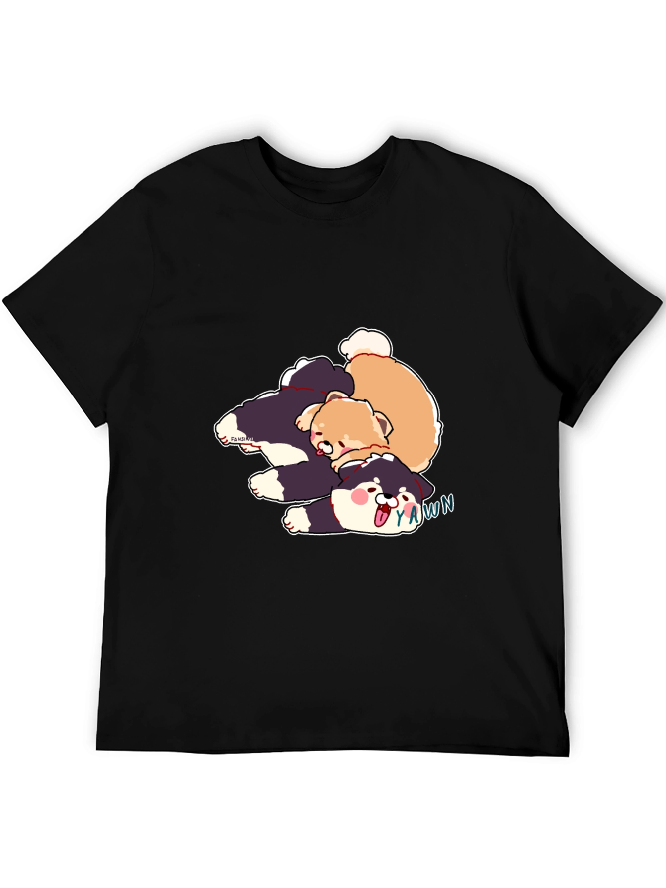 Black Cartoon Dog Pile Black T-Shirt view 5