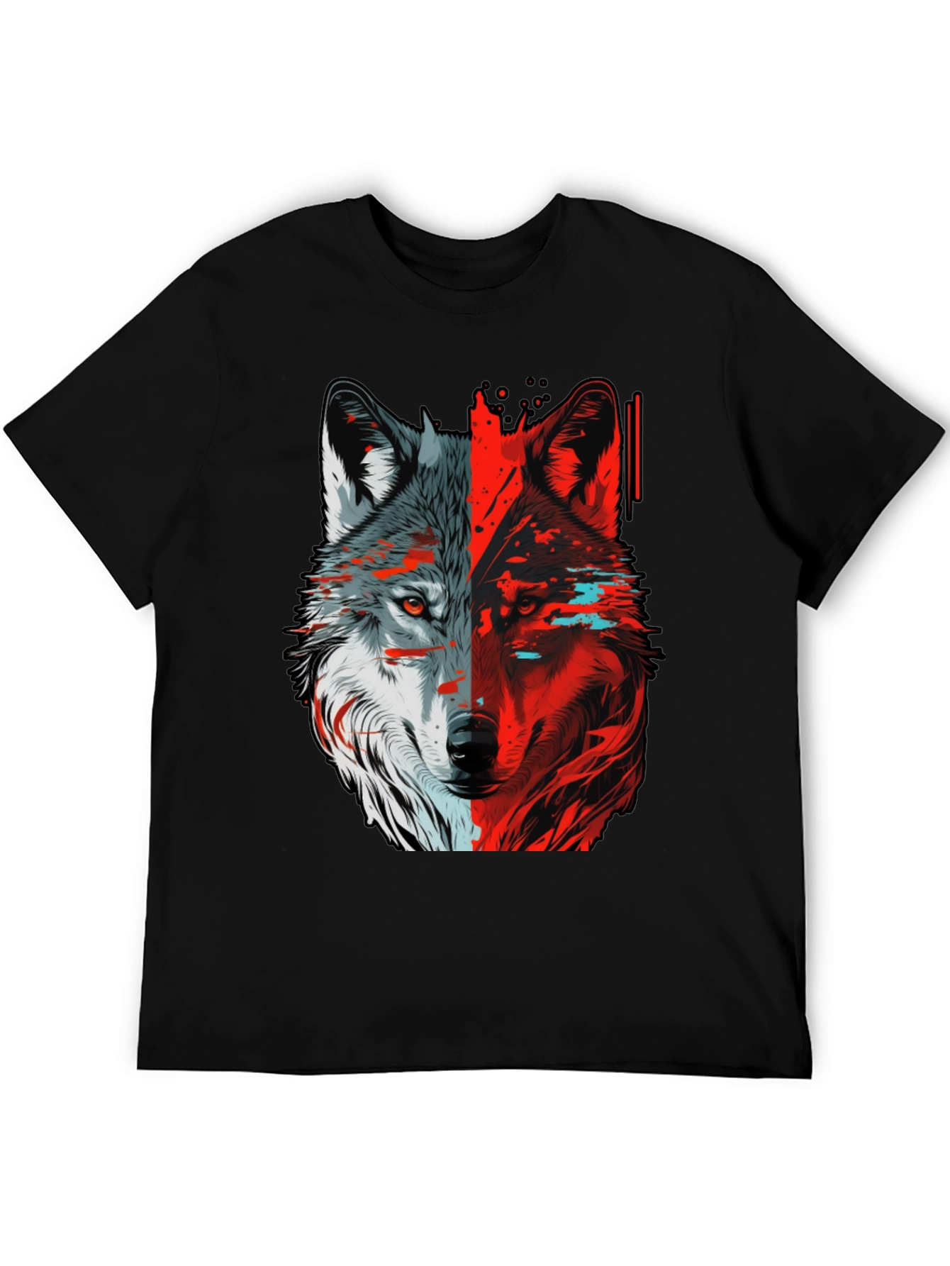 Black Bicolor Wolf Graphic T-Shirt - Stylish Animal Tee view 5