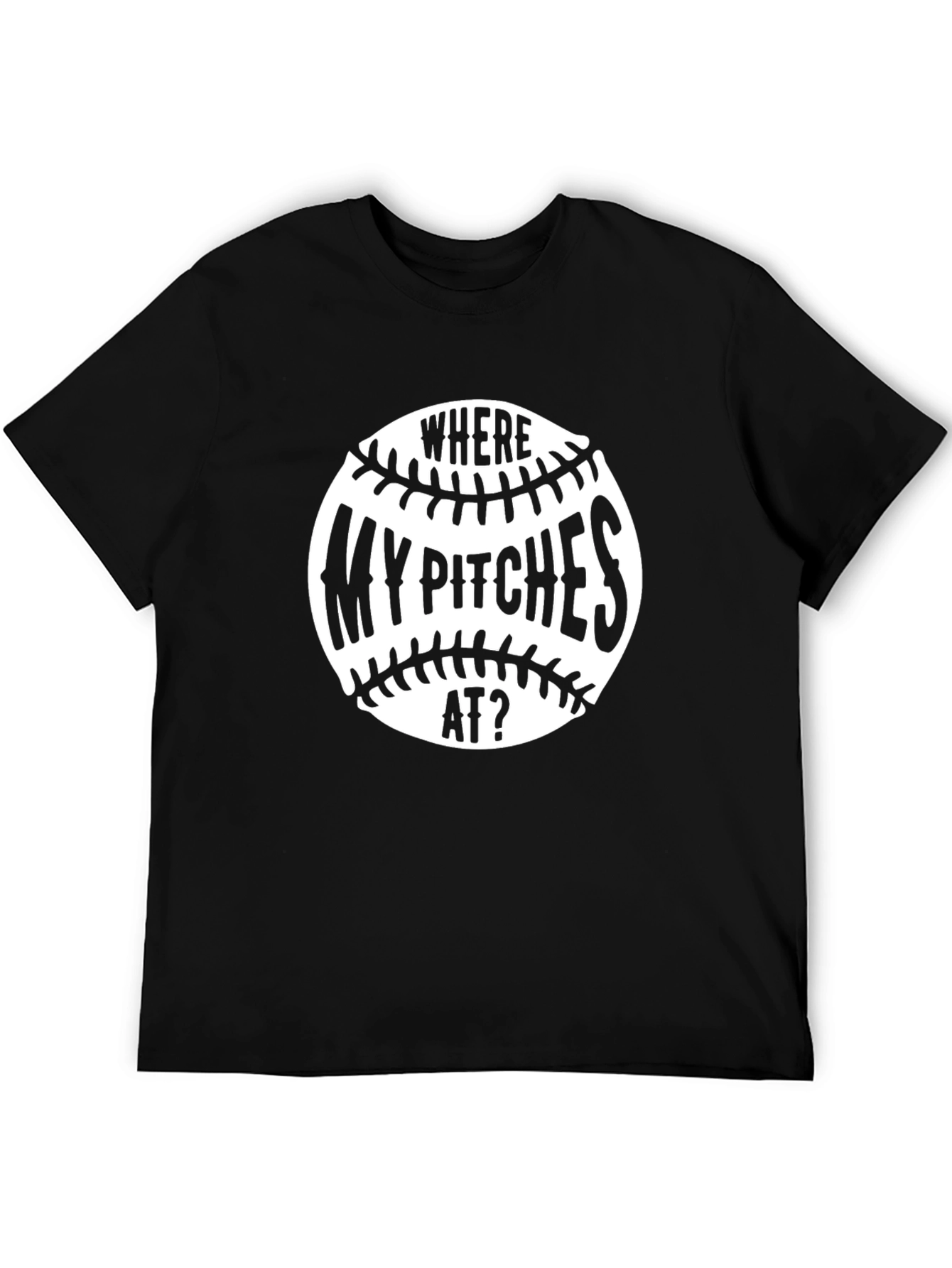 Black Funny Baseball T-Shirt - Where My Pitches At? view 5