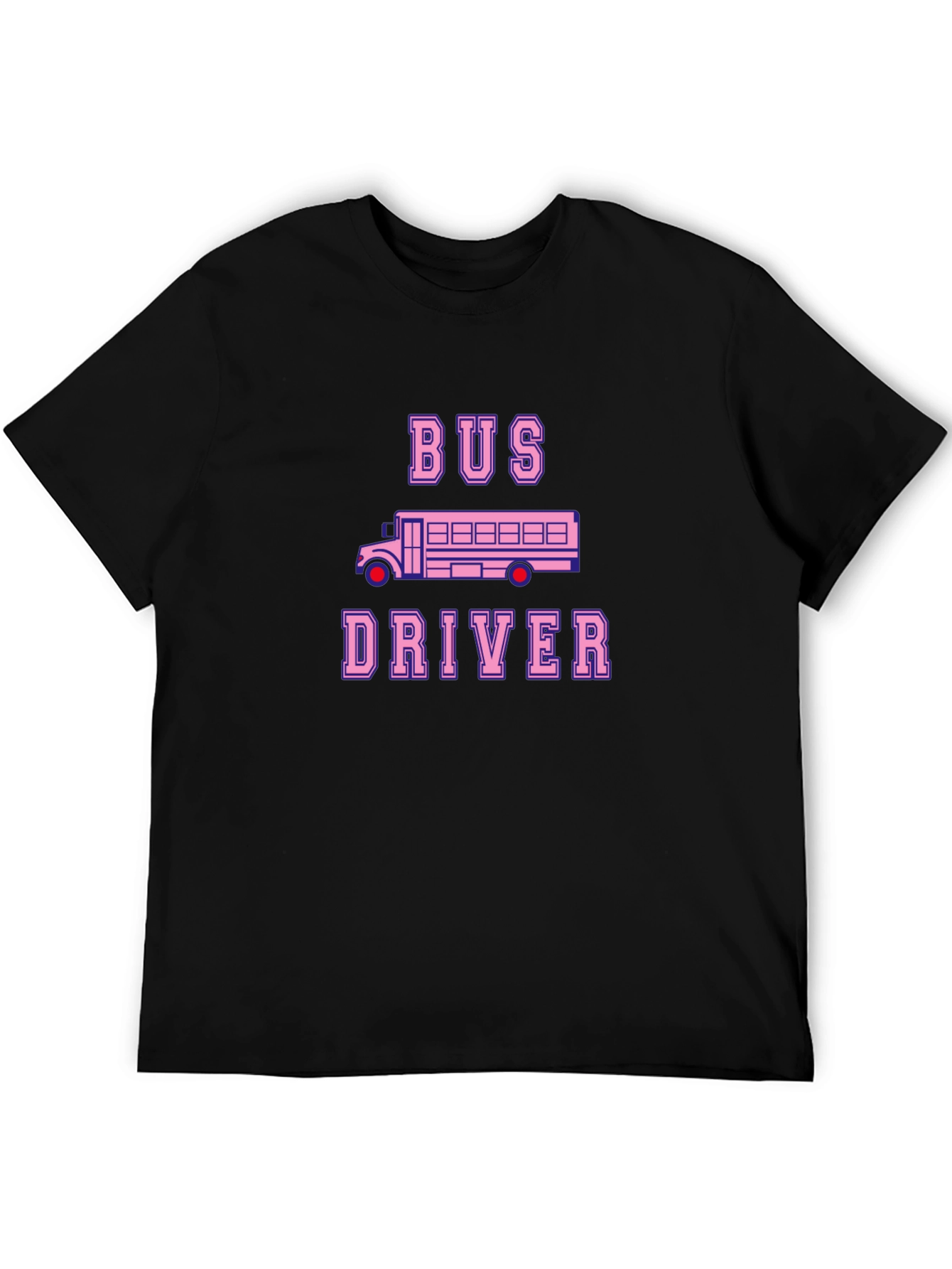 Black Bus Driver T-Shirt - Pink School Bus Design view 5