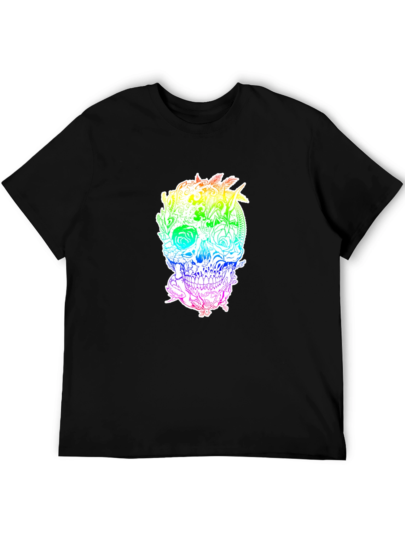 Black Rainbow Floral Skull Graphic Tee view 5