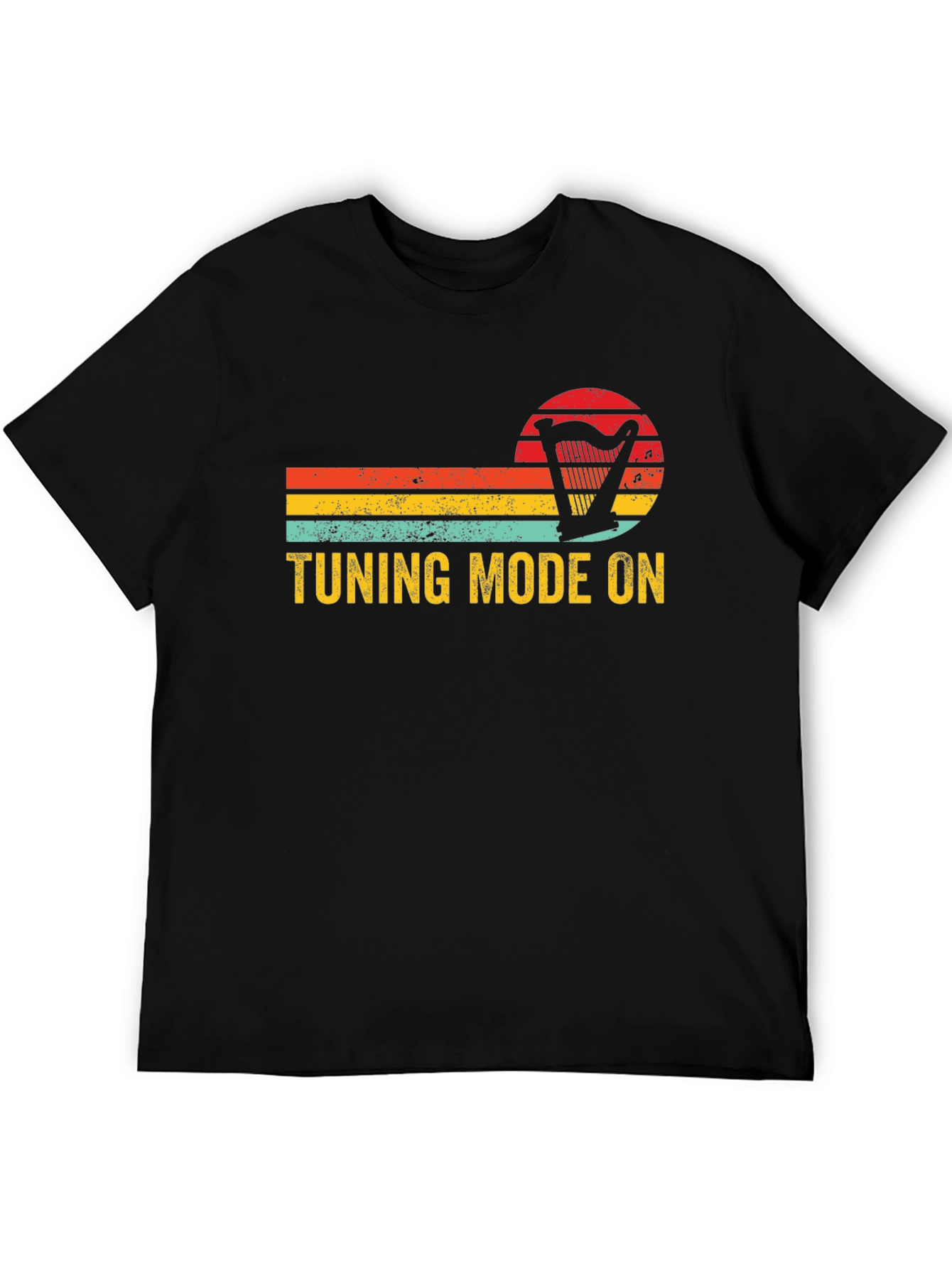 Black Tuning Mode On Harp Retro T-Shirt - Musician Gift view 5