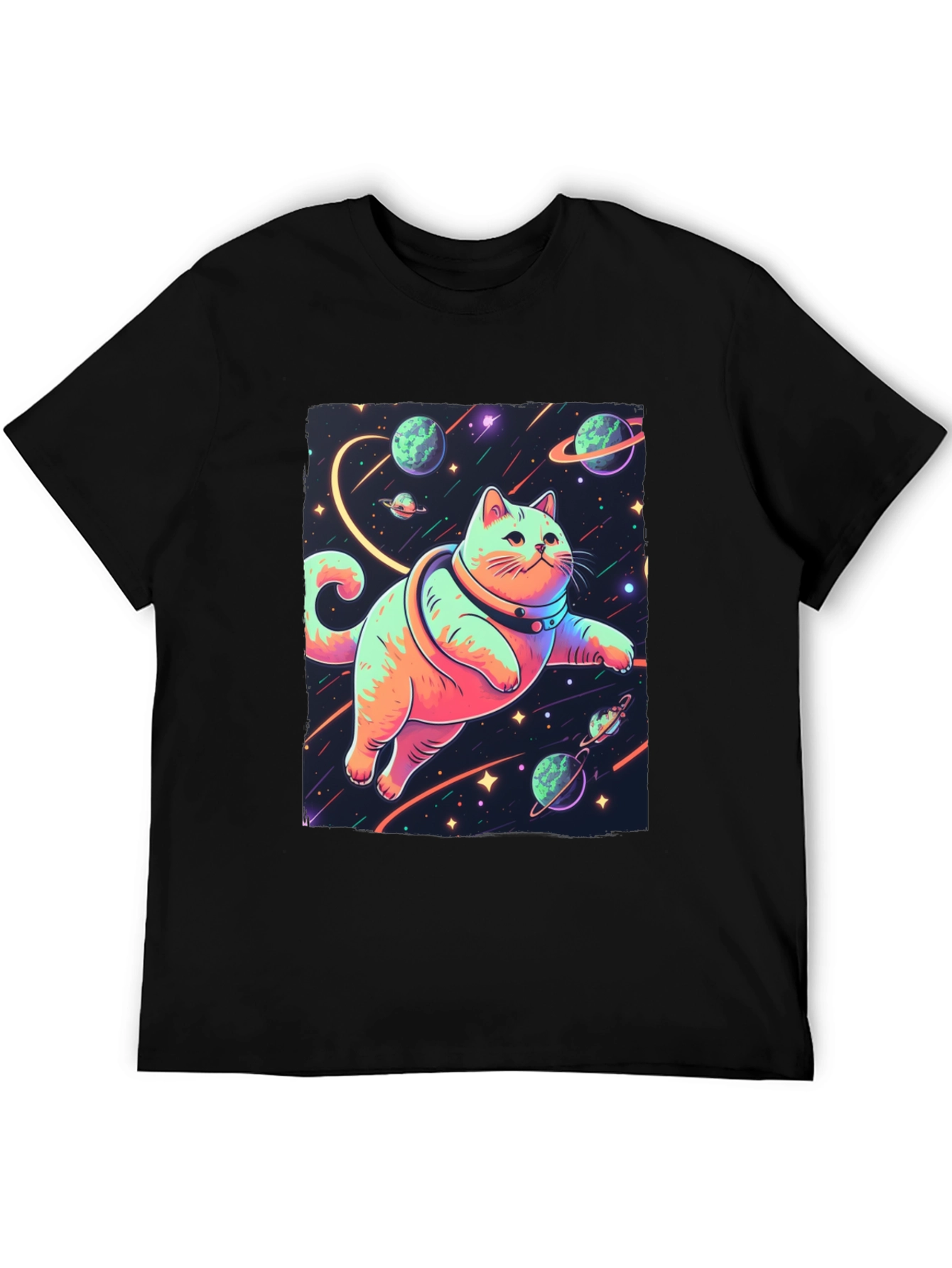 Black Cosmic Cat T-Shirt - Space Adventure Tee view 5