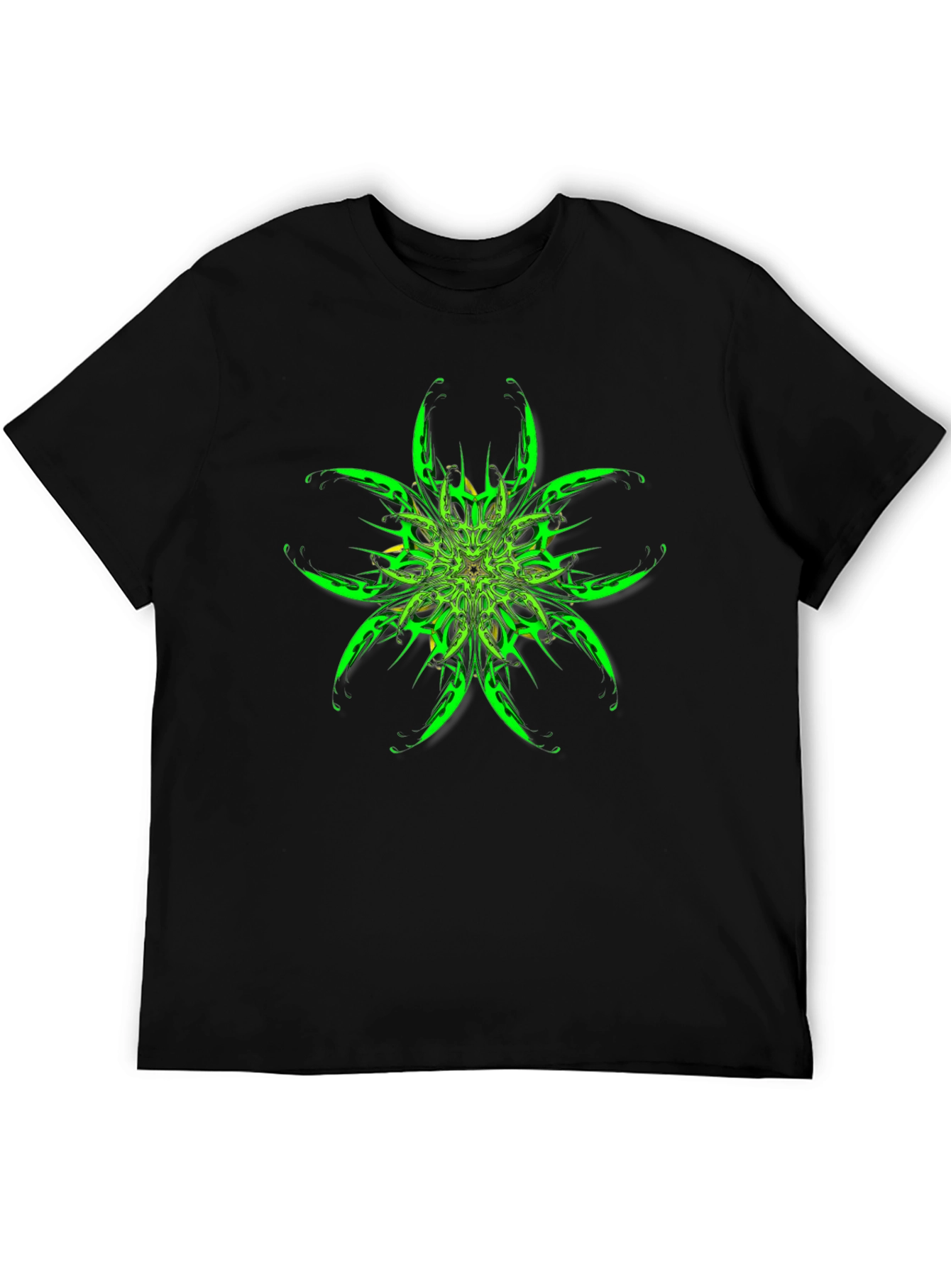 Black Abstract Green Floral Graphic Black T-Shirt view 5