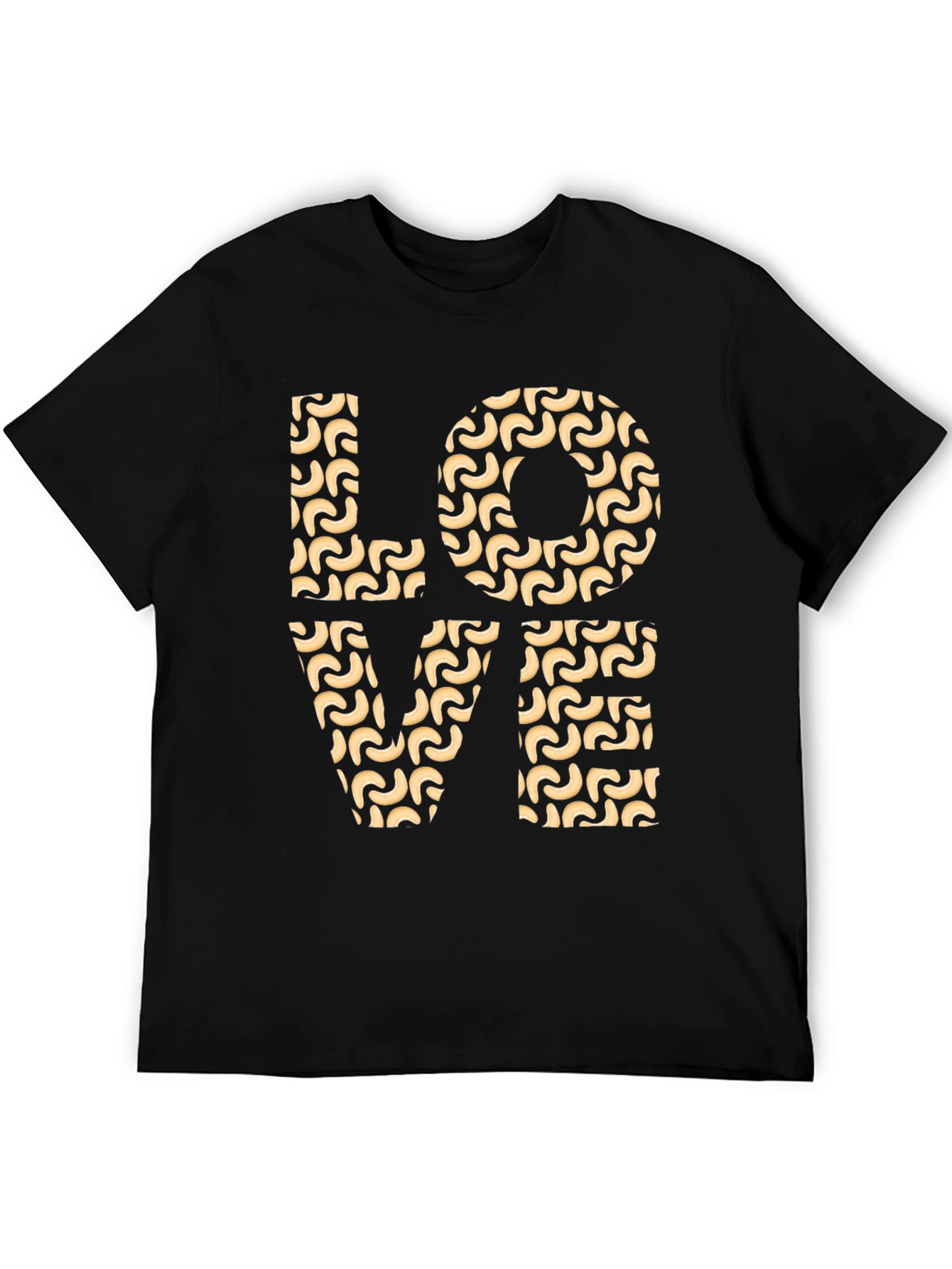 Black Love Pasta Pattern Black T-Shirt view 5