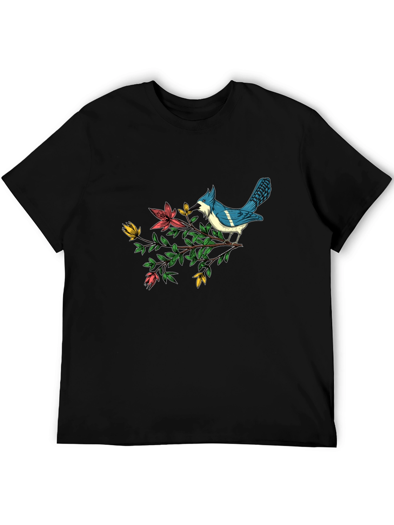 Black Blue Jay on Branch Graphic Tee - Soft Cotton Blend view 5
