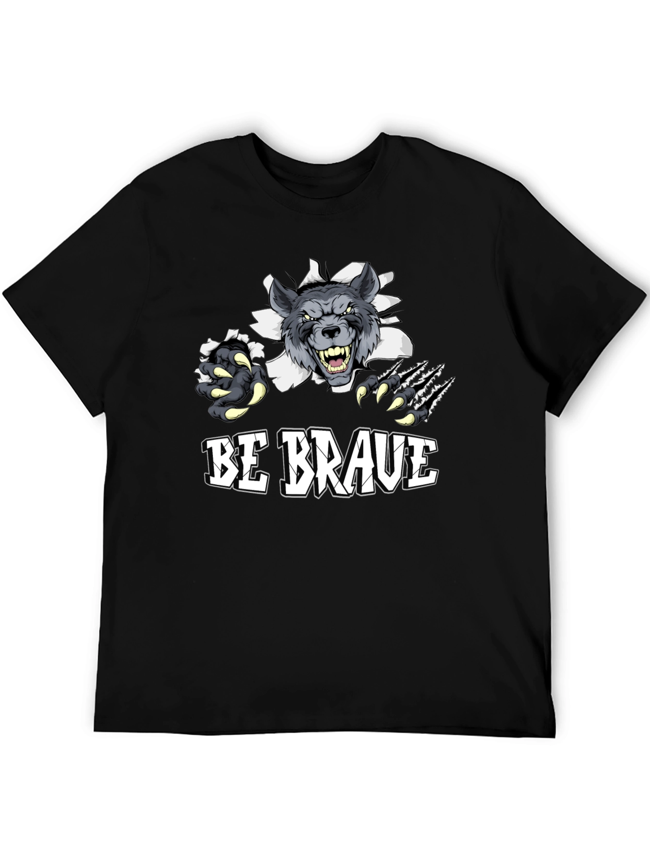 Black Be Brave Wolf Graphic Print T-Shirt view 5