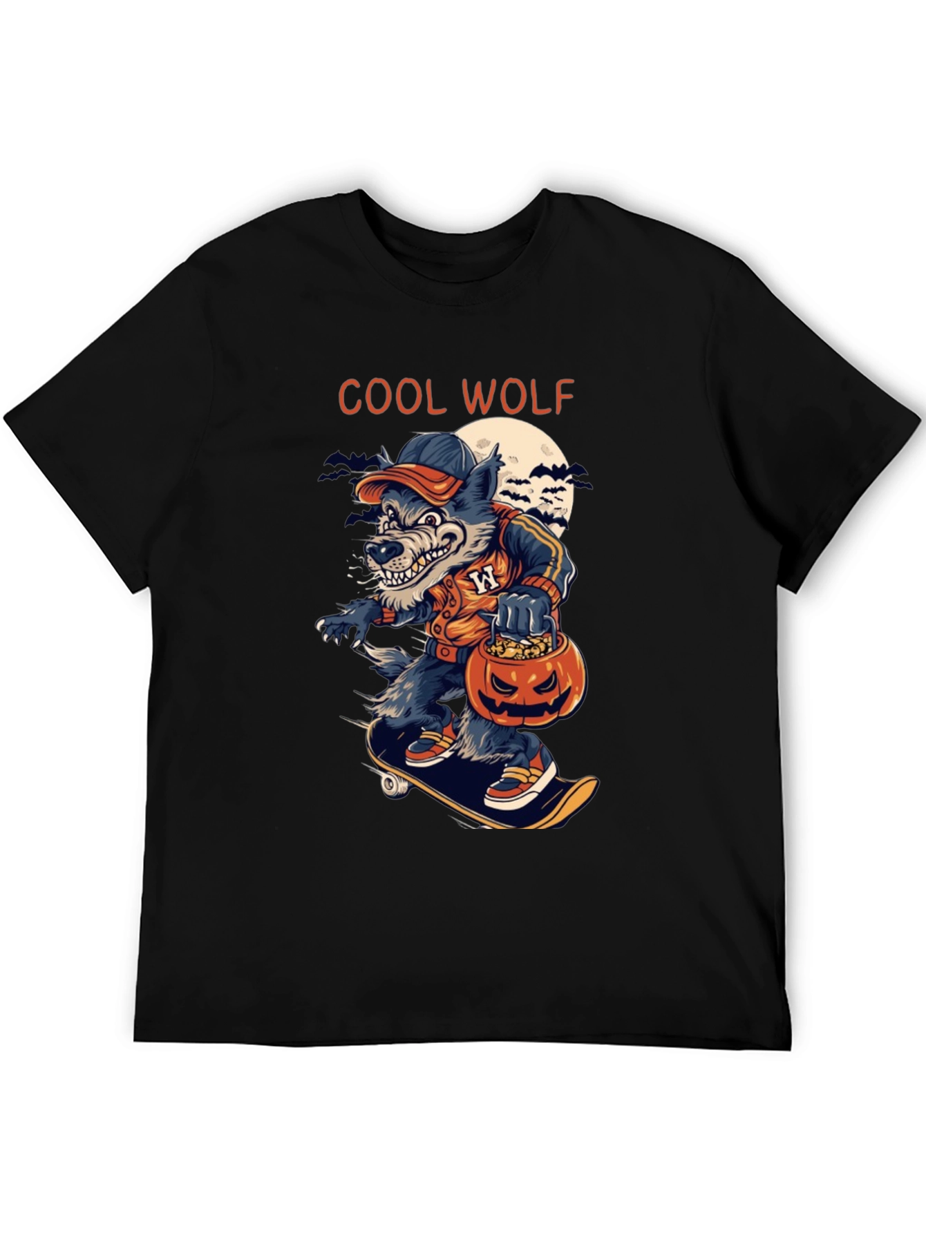 Black Cool Wolf Halloween Skateboard T-Shirt view 5