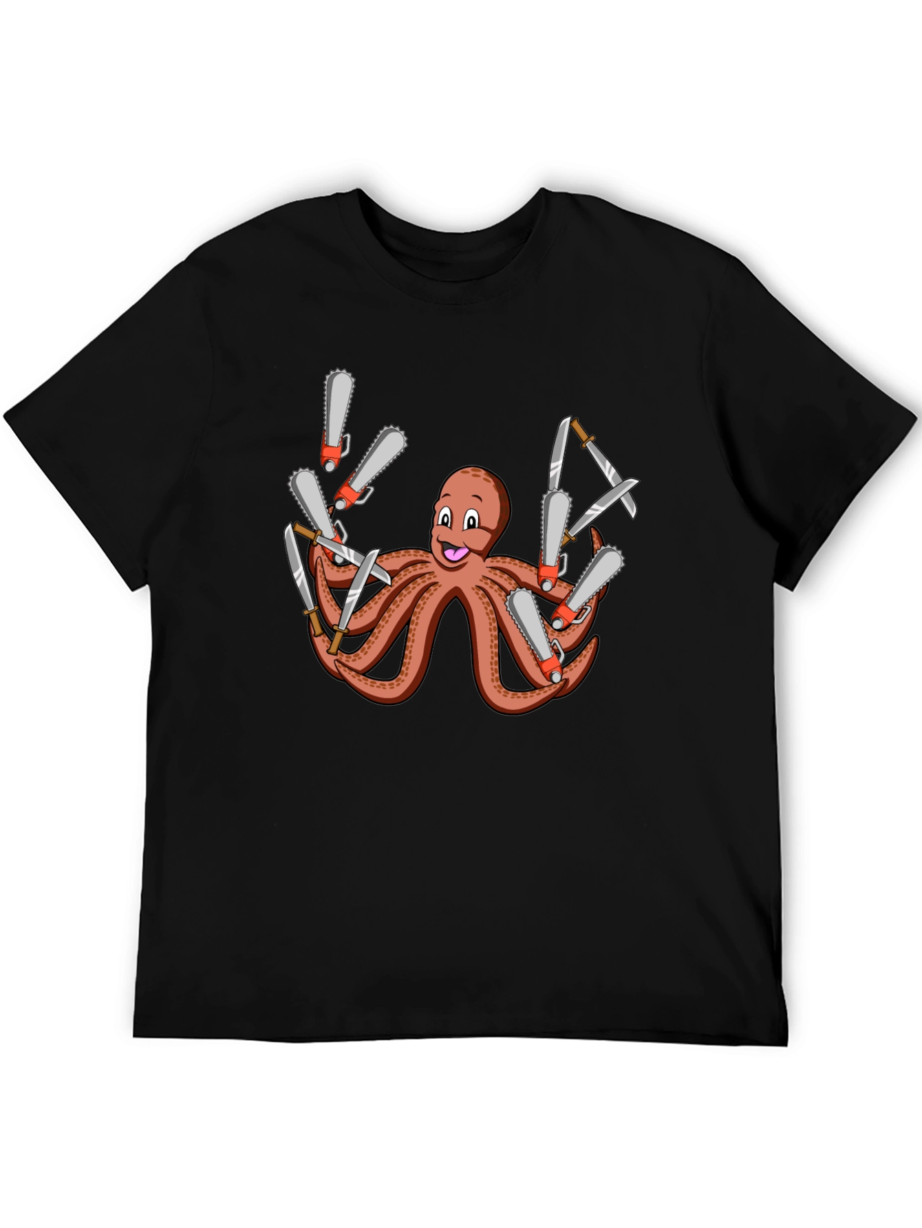Black Octopus Chainsaw & Knife T-Shirt - Men's Black Tee view 5