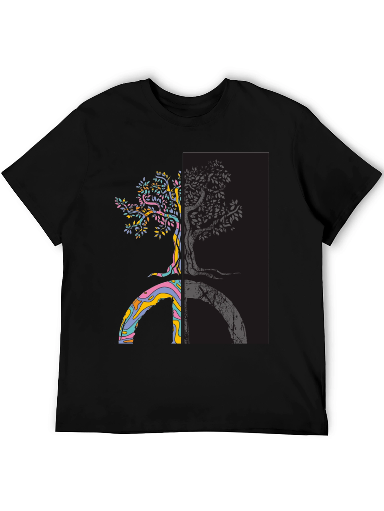 Black Yin Yang Tree Peace Sign T-Shirt view 5