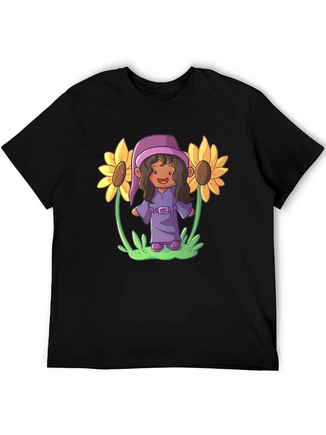 Black Sunflower Gnome Graphic Tee - Black Cotton Blend view 5