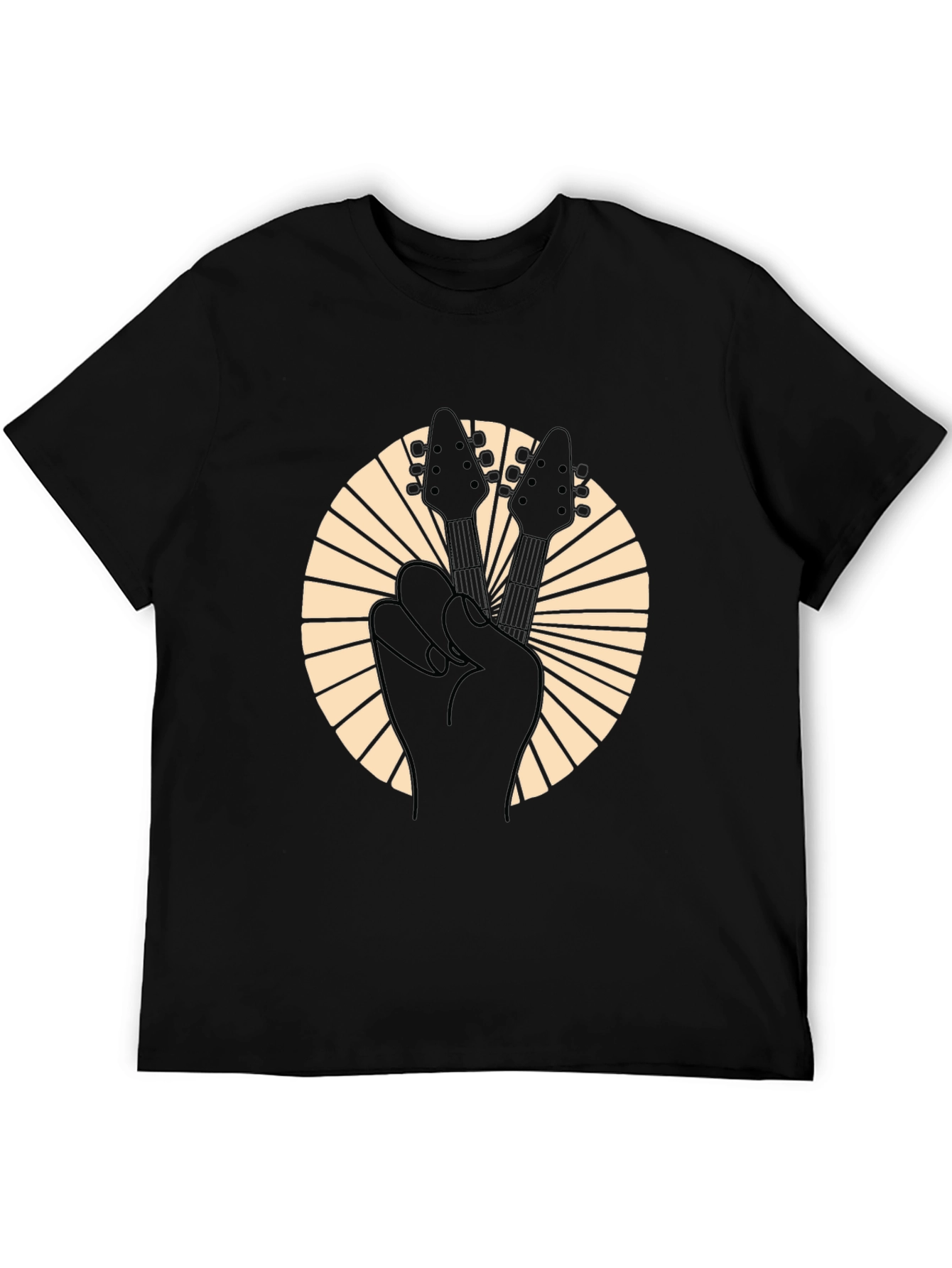 Black Rock On Black Guitar Peace Sign T-Shirt view 5