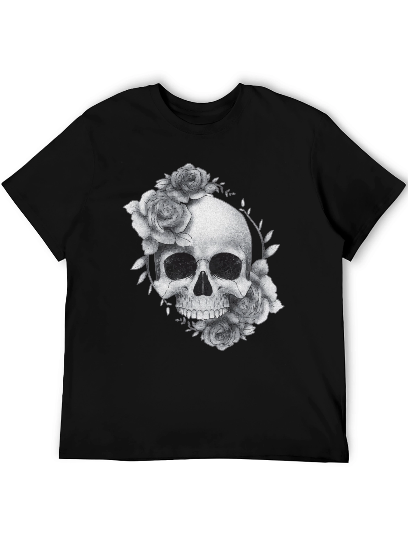 Black Skull & Roses Graphic Tee - Black Casual T-Shirt view 5