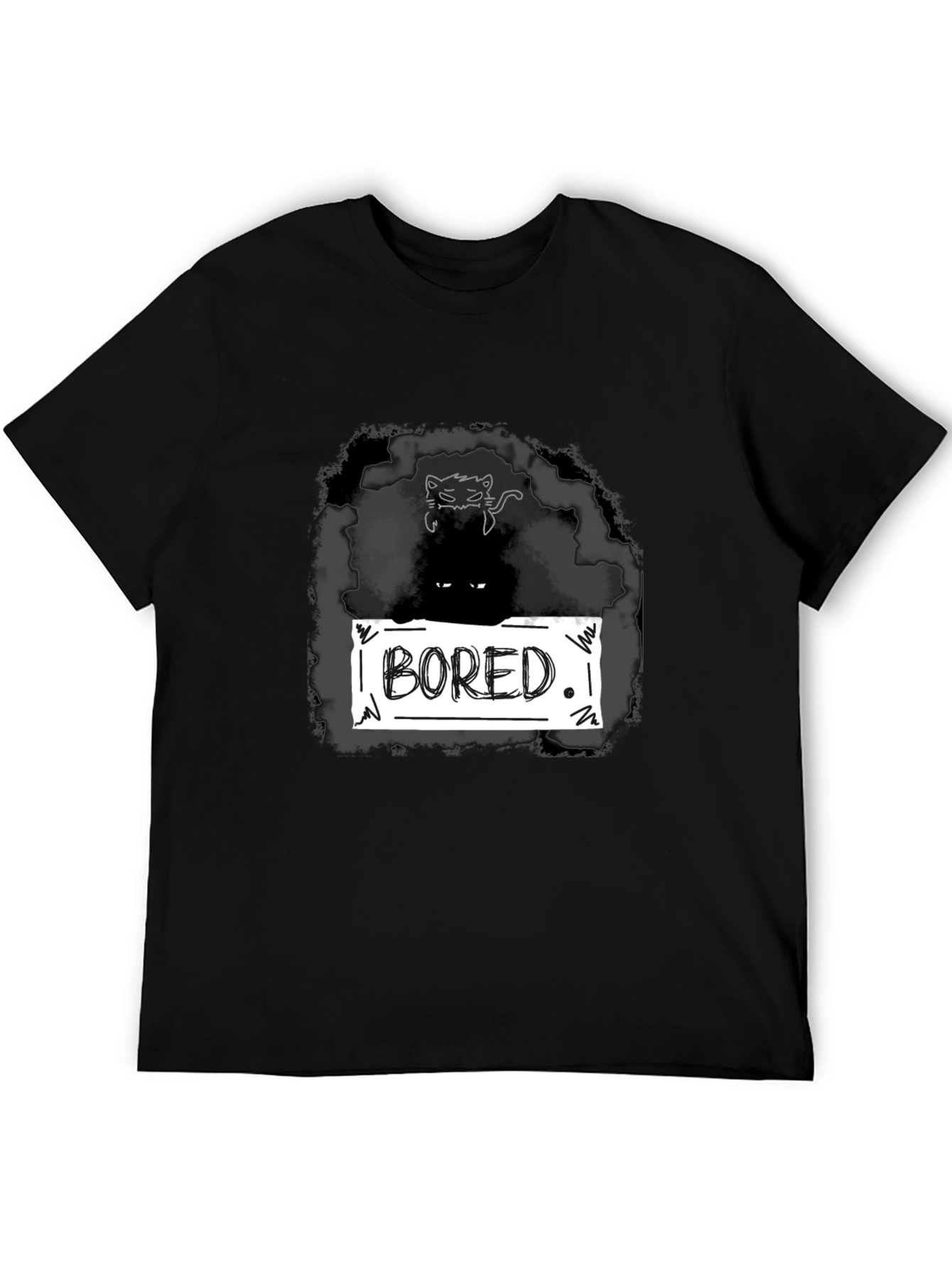 Black Bored Cat Graphic T-Shirt - Unisex Black Tee view 5