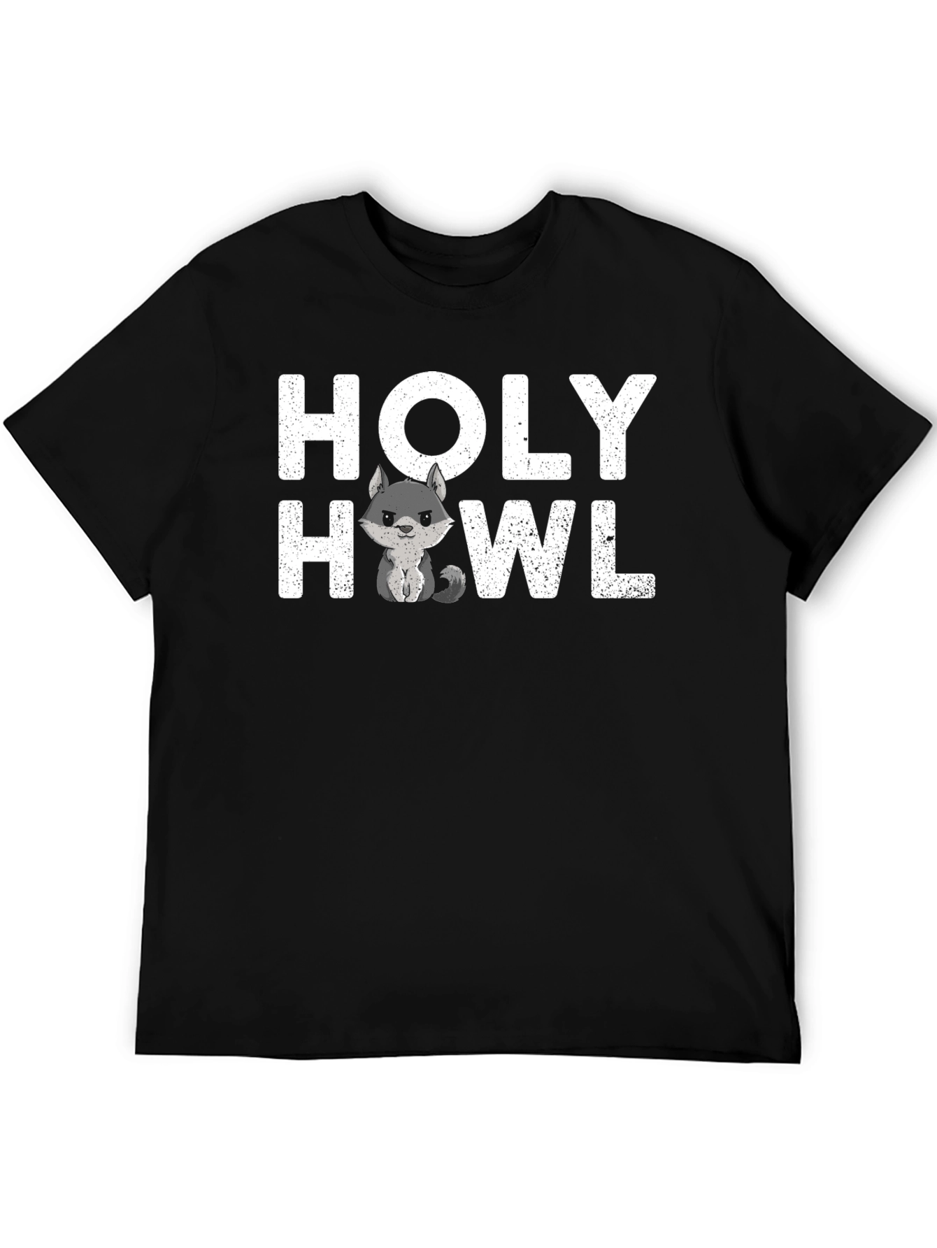 Black Holy Howl T-Shirt - Cute Wolf Graphic Tee view 5