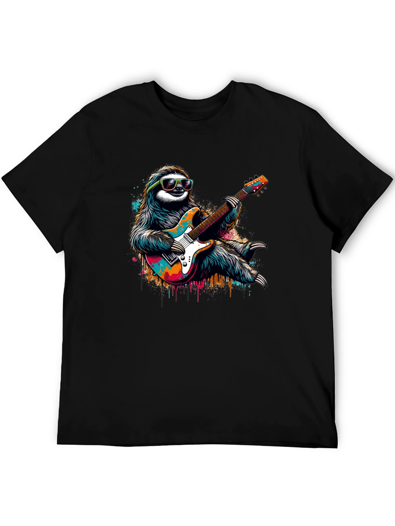 Black Cool Sloth Guitar Player Graphic Tee - Black view 5