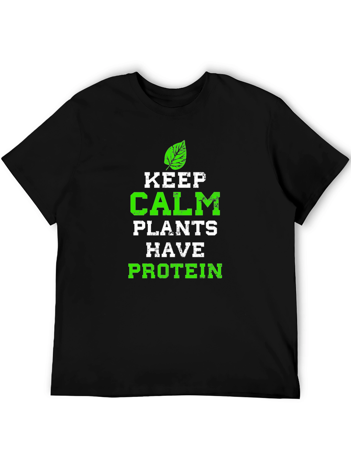 Black Keep Calm Plants Have Protein Graphic Tee view 5