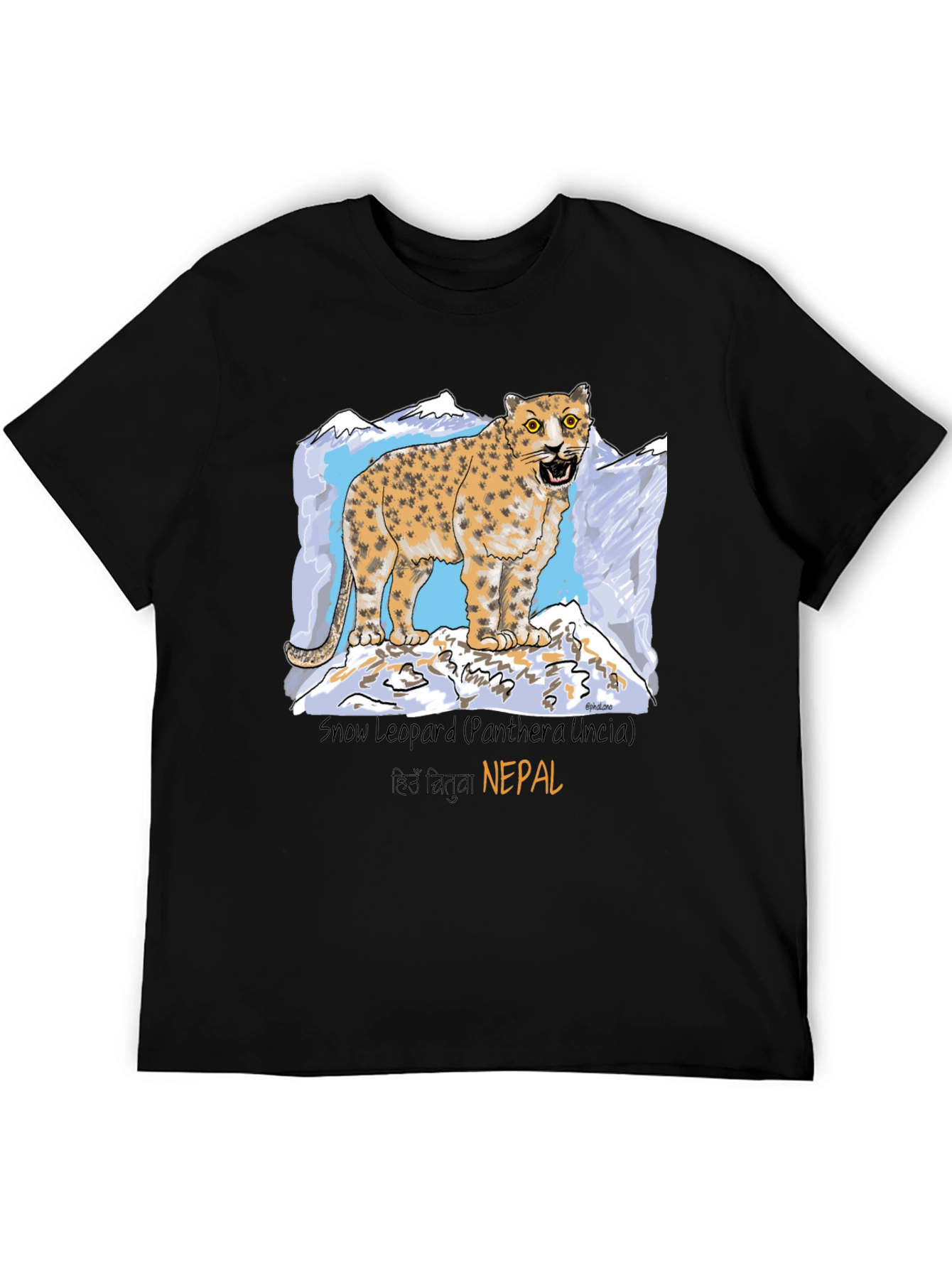 Black Snow Leopard Graphic Tee - Nepal Wildlife Shirt view 5