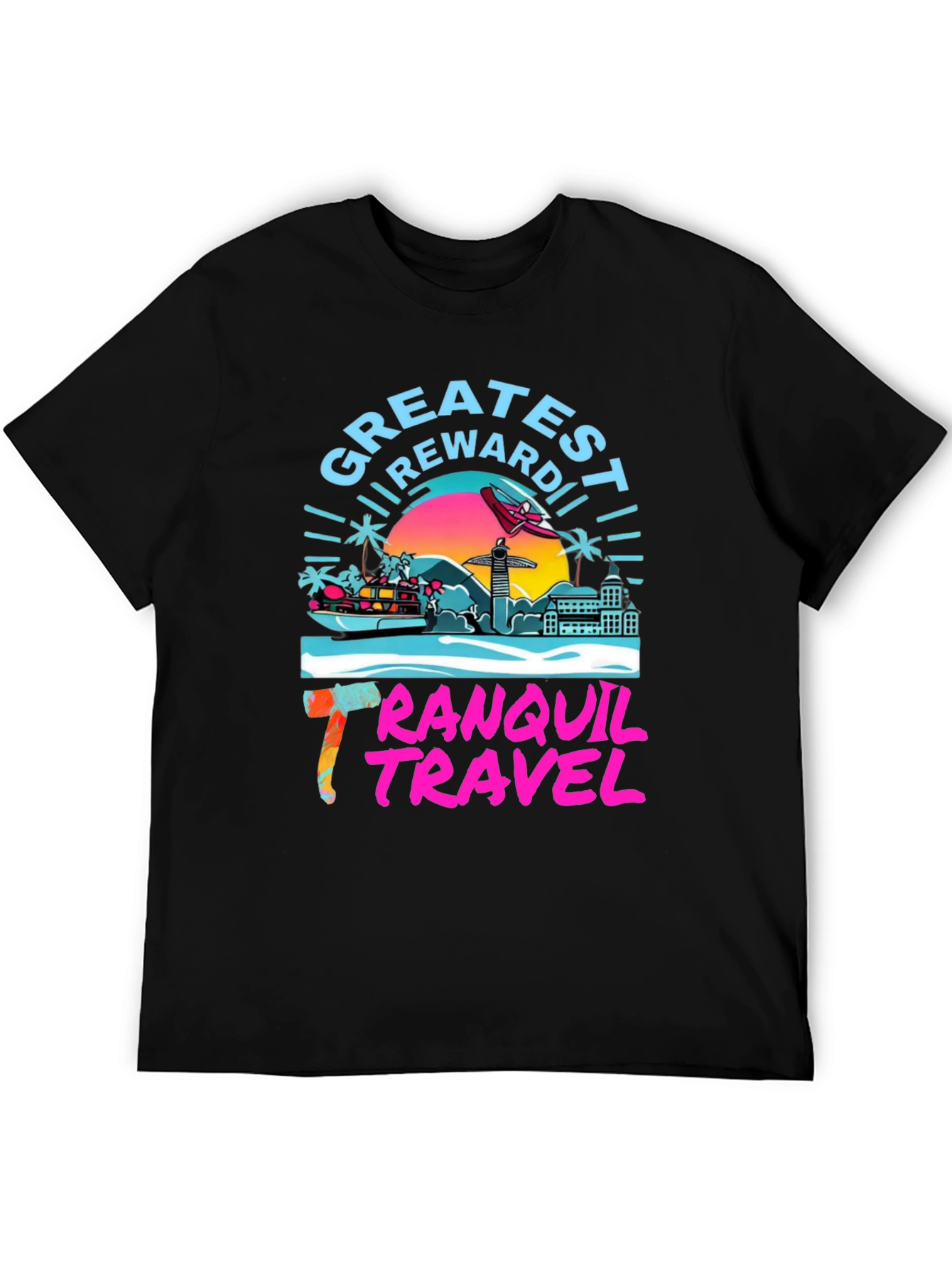 Black Tranquil Travel Graphic Tee - Tropical Paradise view 5