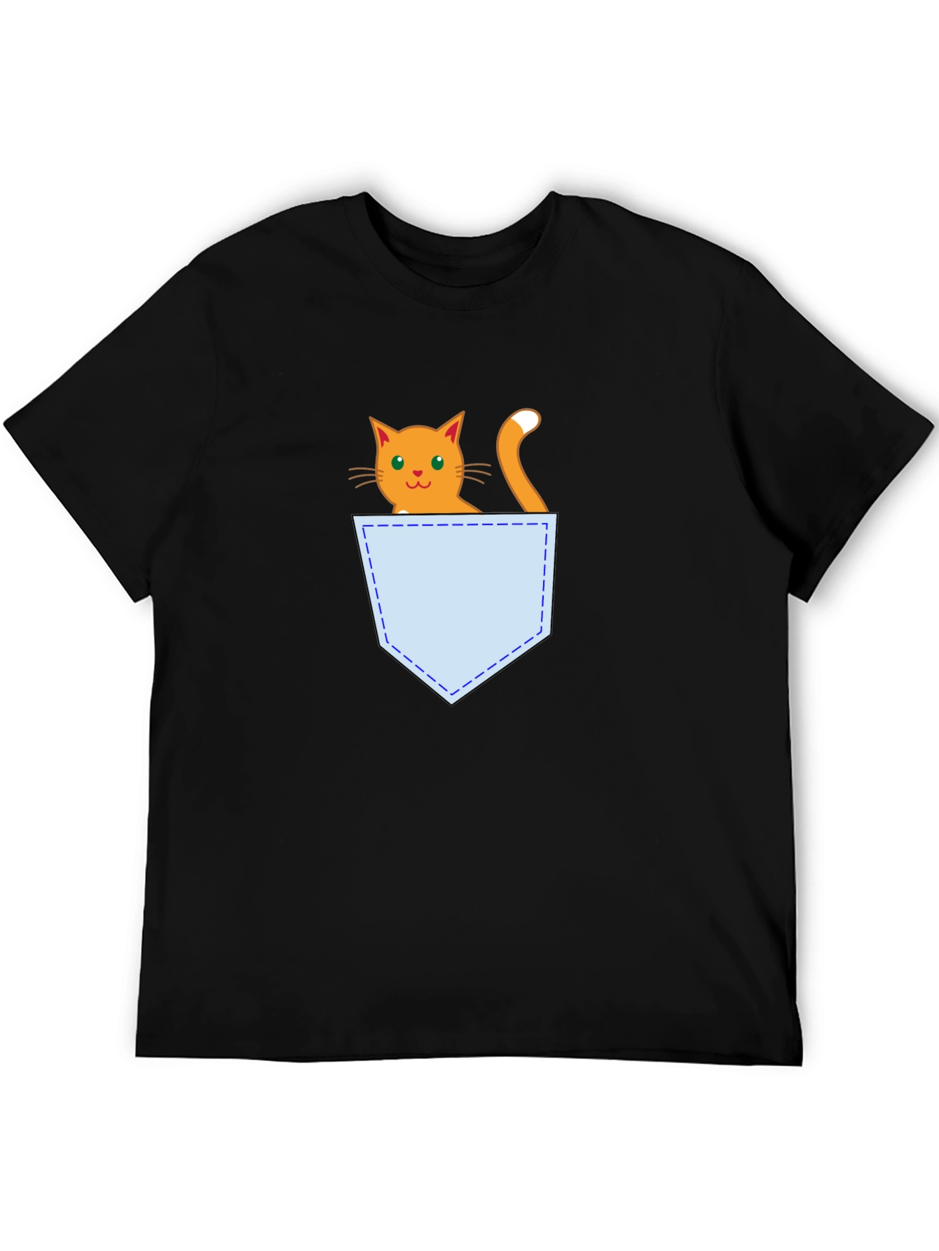 Black Cute Cat Pocket T-Shirt - Black Graphic Tee view 5