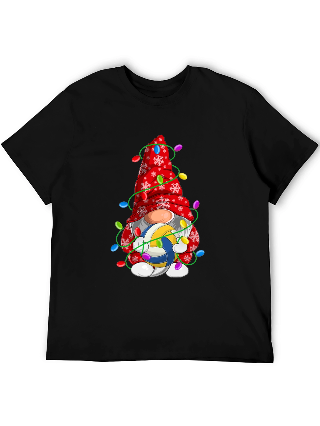 Black Volleyball Gnome Christmas T-Shirt view 5