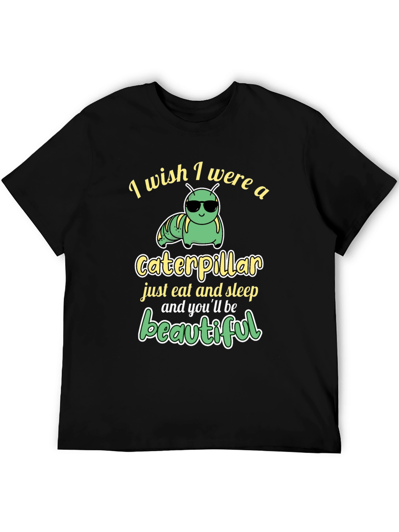 Black Funny Caterpillar T-Shirt - Eat, Sleep, Beautiful view 5