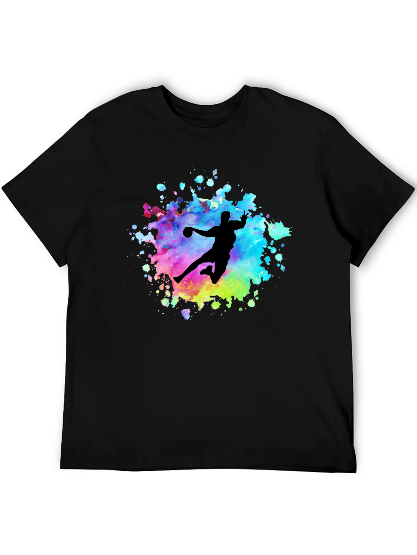 Black Watercolor Handball Player T-Shirt - Black view 5