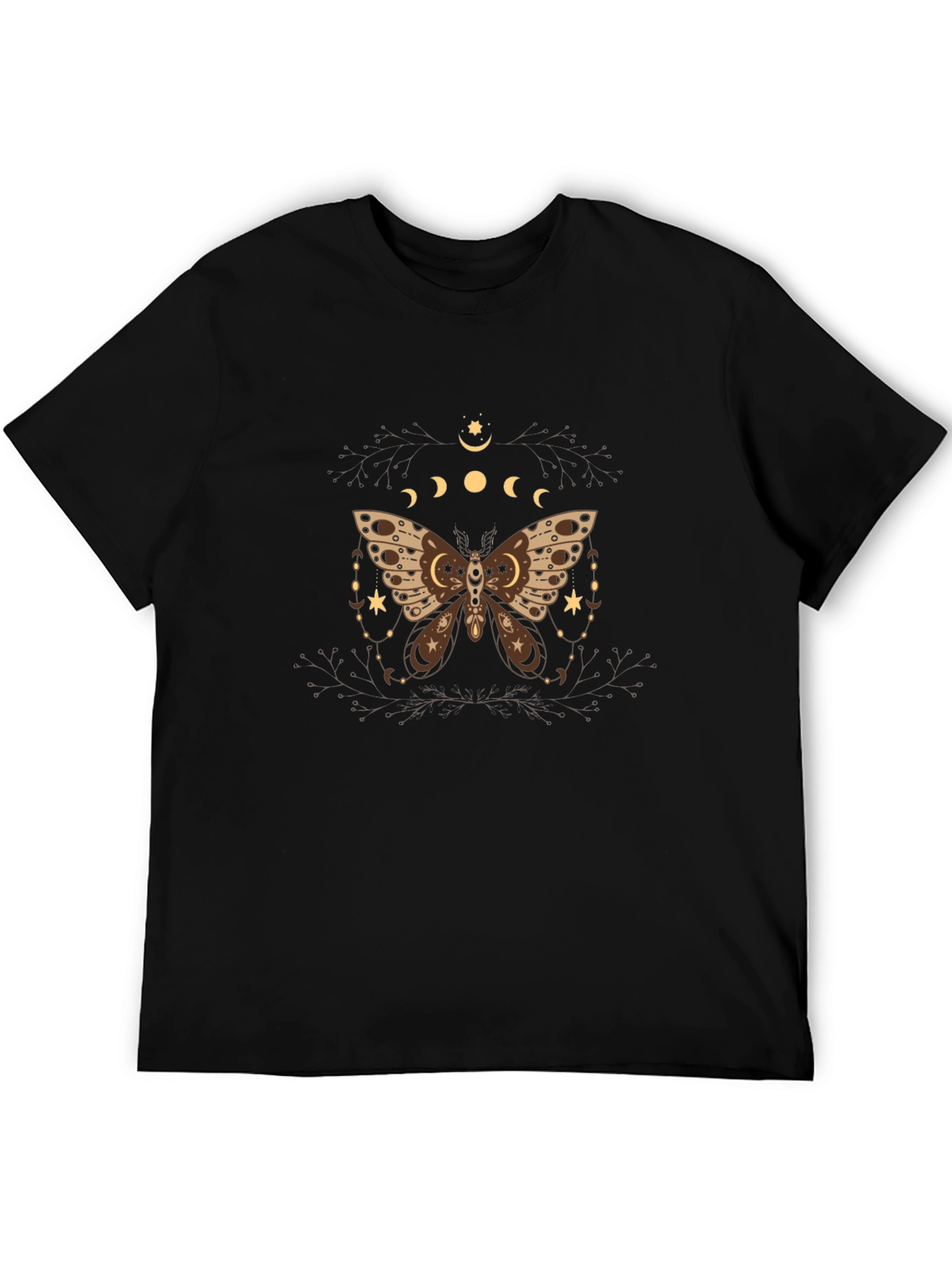 Black Moth & Moon Phases Graphic Tee - Black Cotton T-Shirt view 5