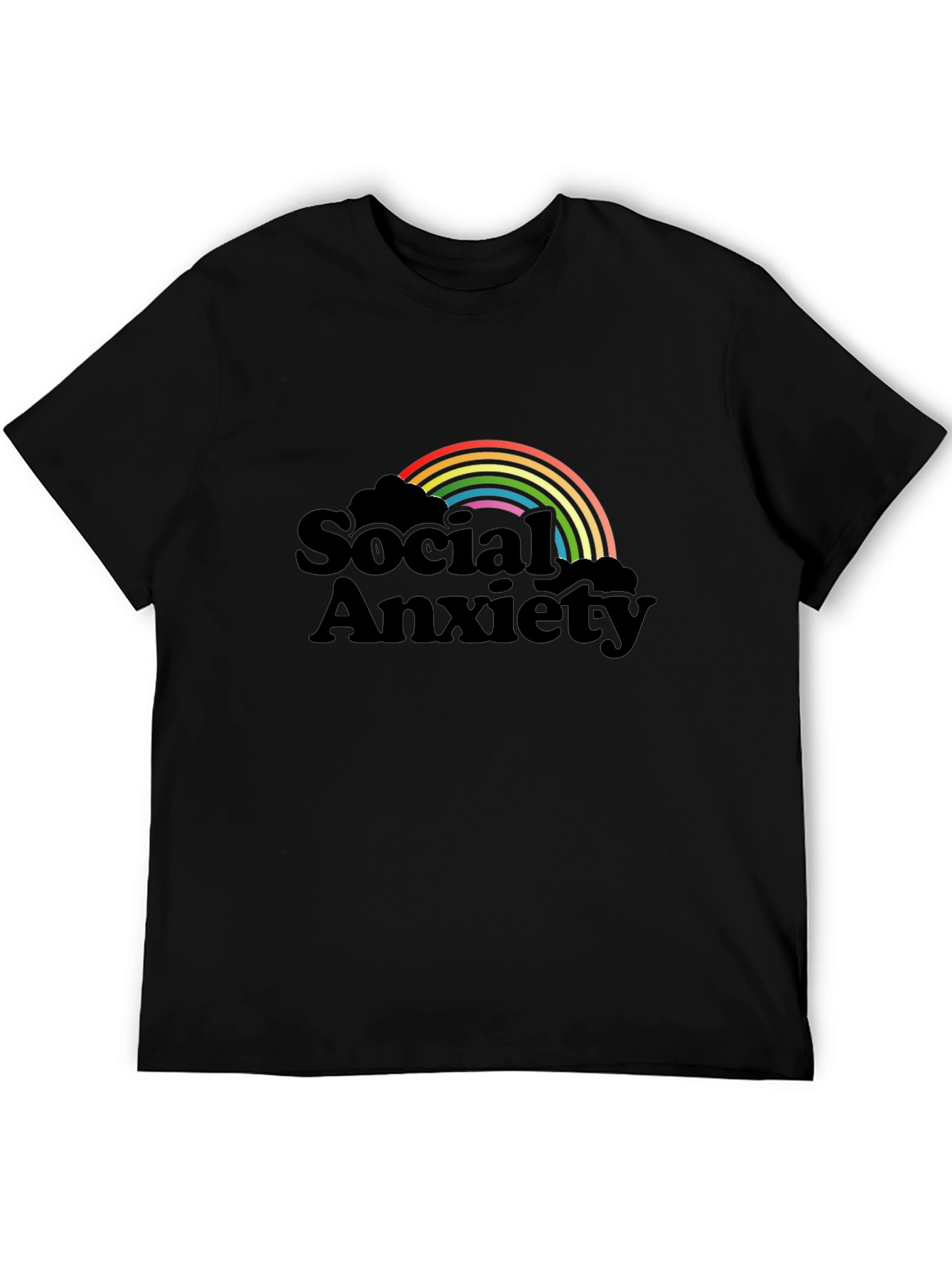 Black Social Anxiety Rainbow Graphic T-Shirt - Black view 5