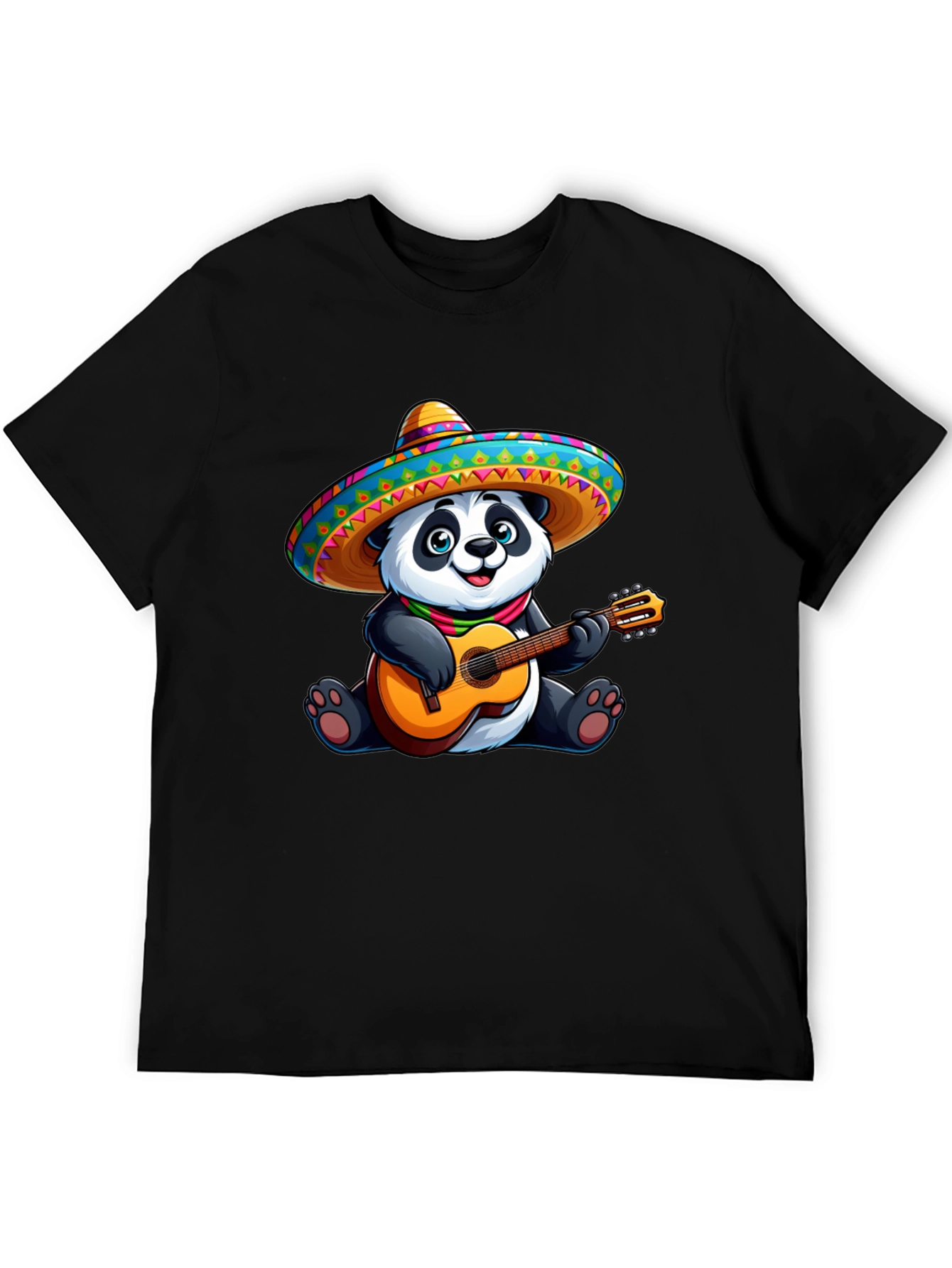 Black Panda Guitarist Graphic Tee - Black Cotton T-Shirt view 5
