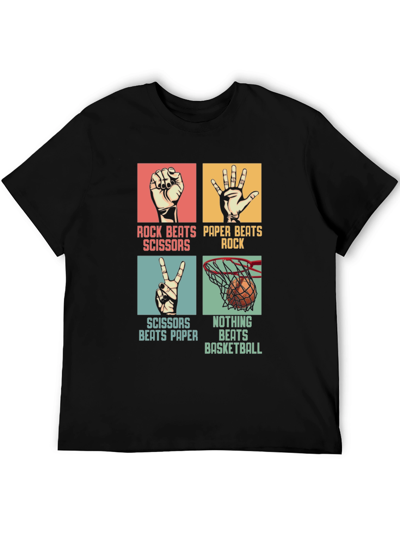 Black Rock Paper Scissors Basketball Black T-Shirt view 5