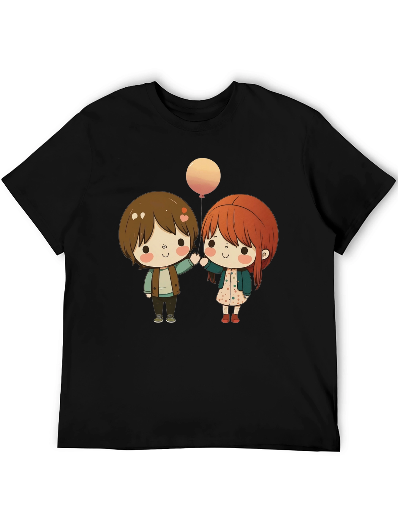 Black Cute Cartoon Couple Graphic T-Shirt view 5