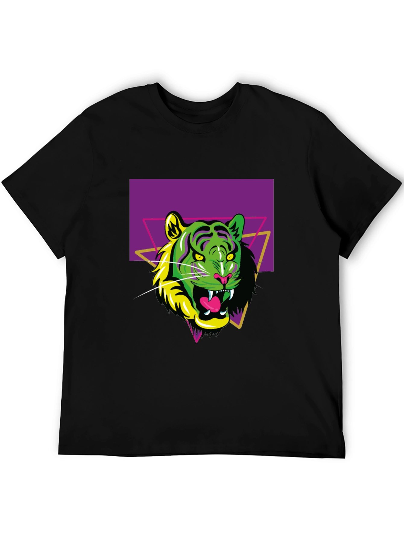Black Retro Tiger Graphic Tee - Men's Black T-Shirt view 5