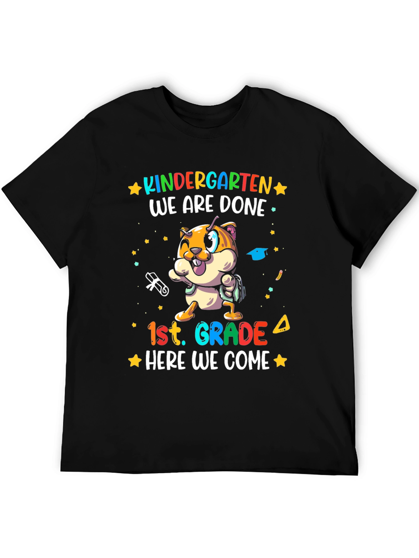 Black Kindergarten Done 1st Grade Here We Come T-Shirt view 5