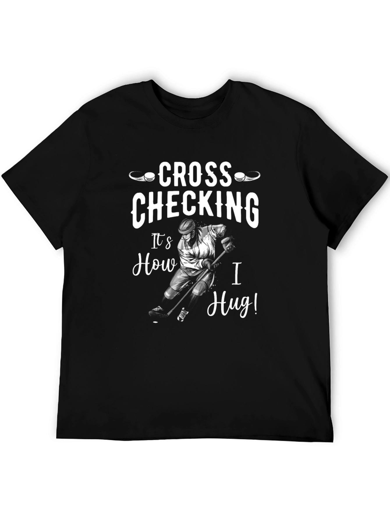Black Cross Checking Hockey T-Shirt - Funny Sports Tee view 5