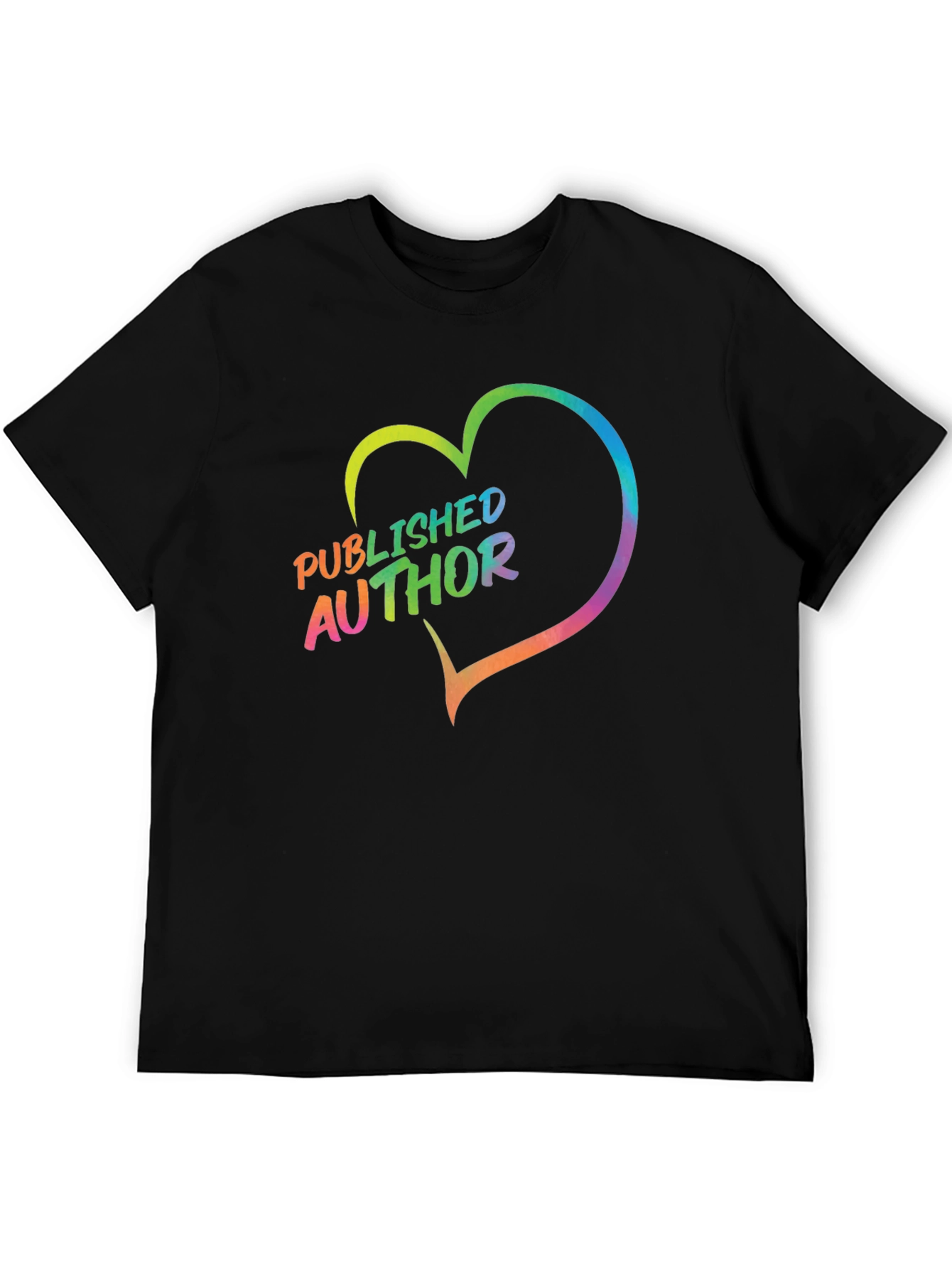 Black Published Author Rainbow Heart T-Shirt view 5
