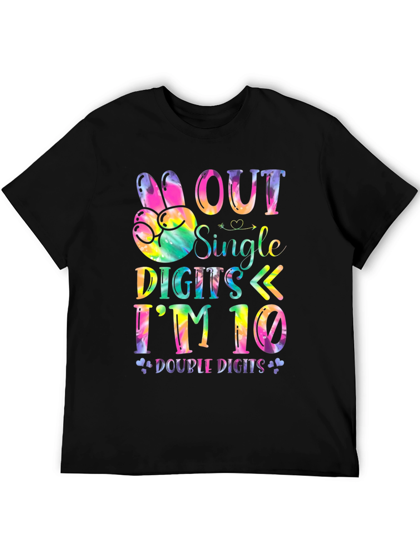 Black Peace Out Single Digits I'm 10 - Tie Dye Birthday Tee view 5