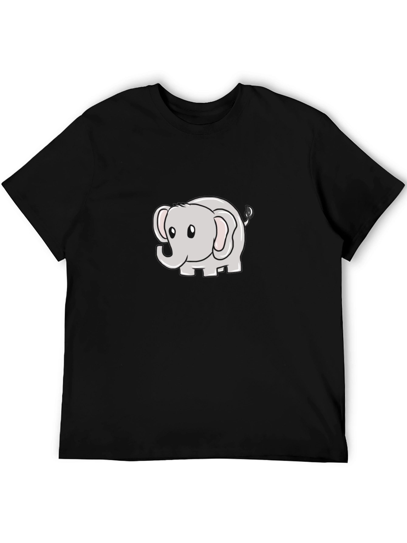 Black Cute Elephant Cartoon Black T-Shirt view 5