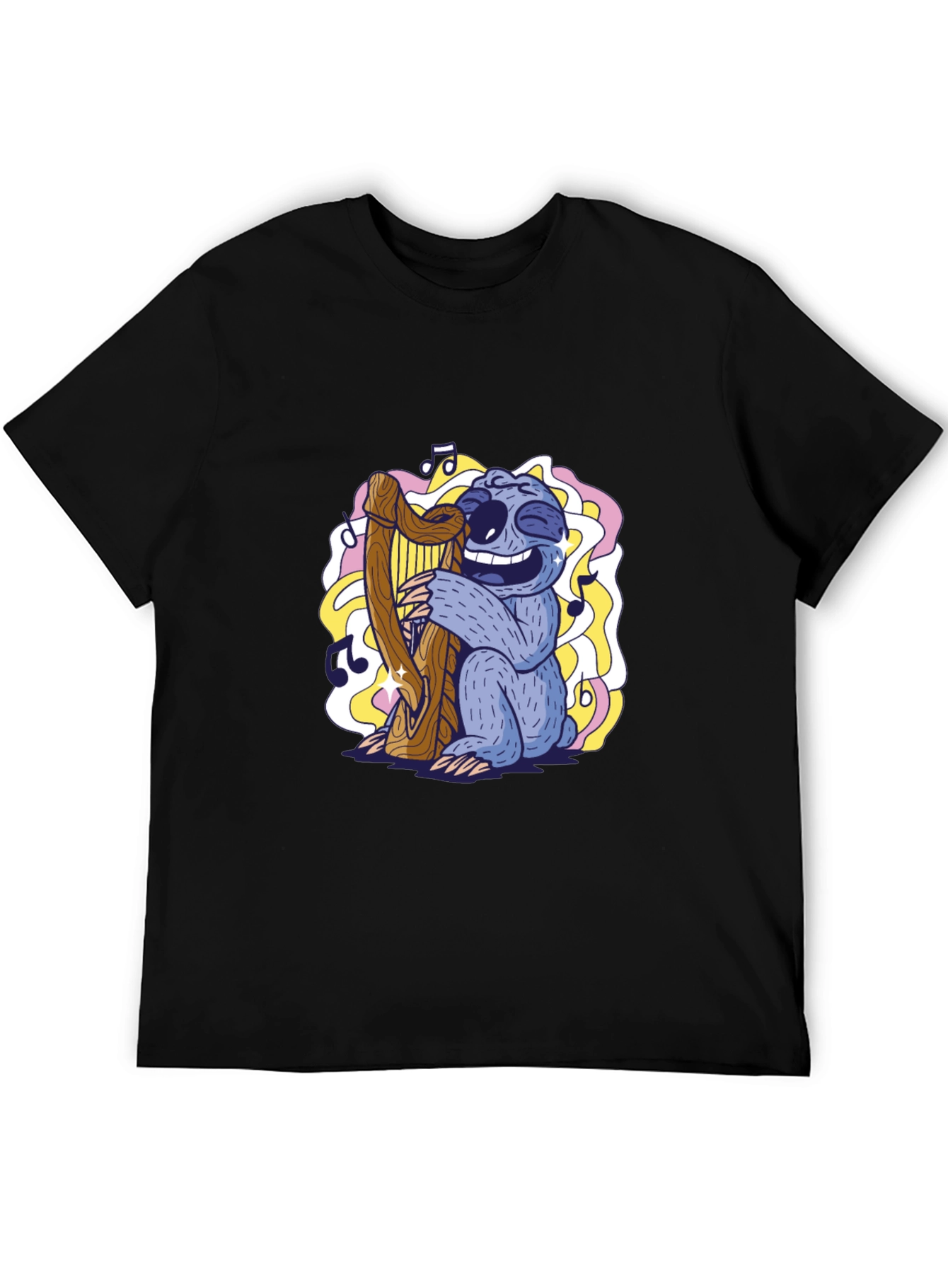 Black Sloth Harpist Graphic Tee - Fun Music Lover's Shirt view 5