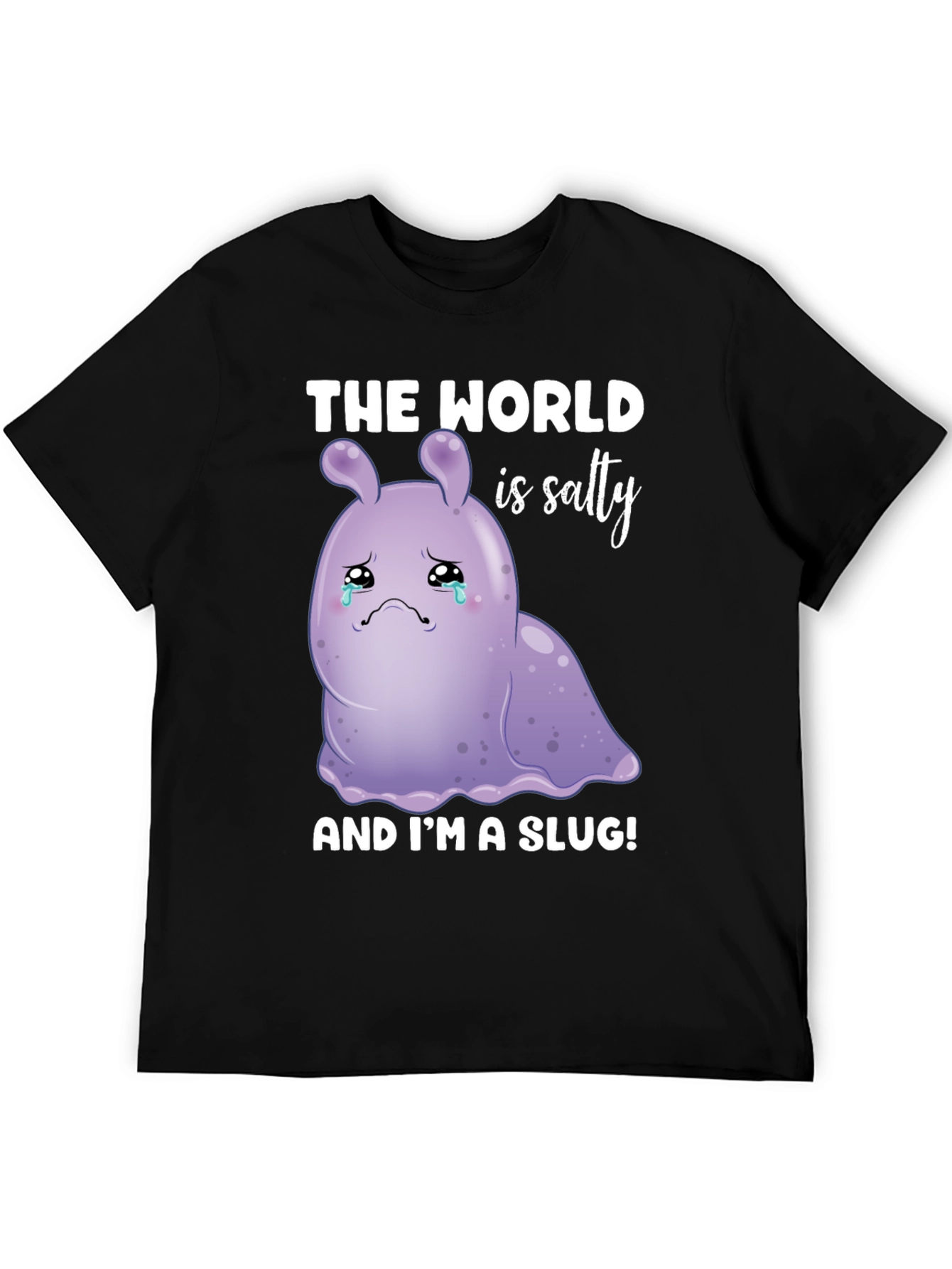 Black Salty Slug Graphic Tee - Sad Cartoon T-Shirt view 5
